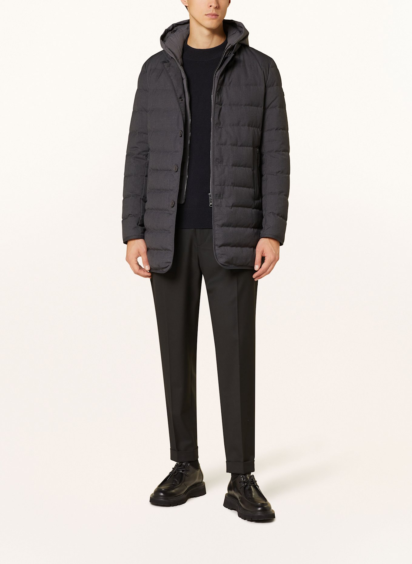 DUNO Lightweight-Daunenmantel PARMA mit herausnehmbarer Blende: DUNKELGRAU