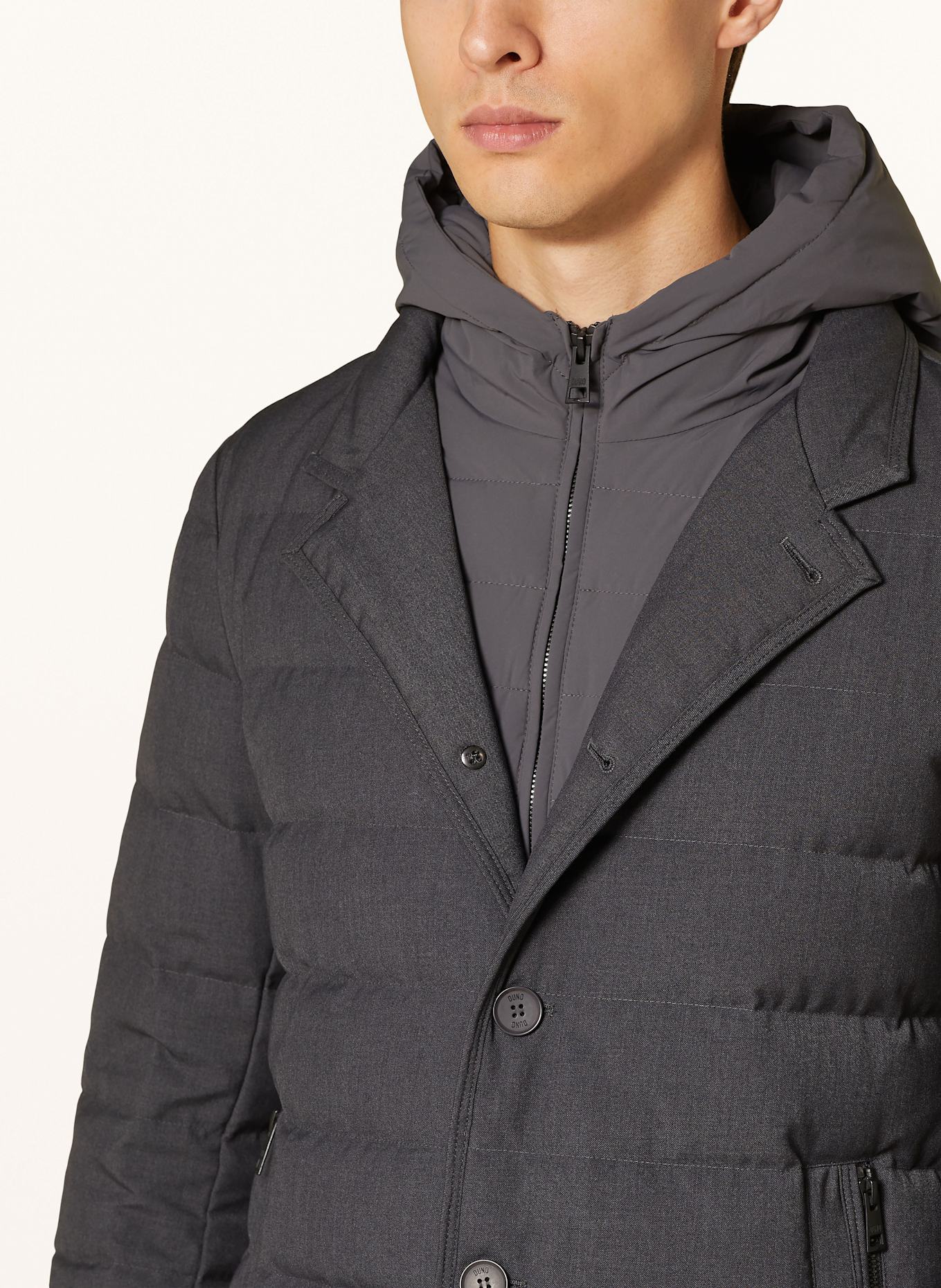 DUNO Lightweight-Daunenmantel PARMA mit herausnehmbarer Blende: DUNKELGRAU