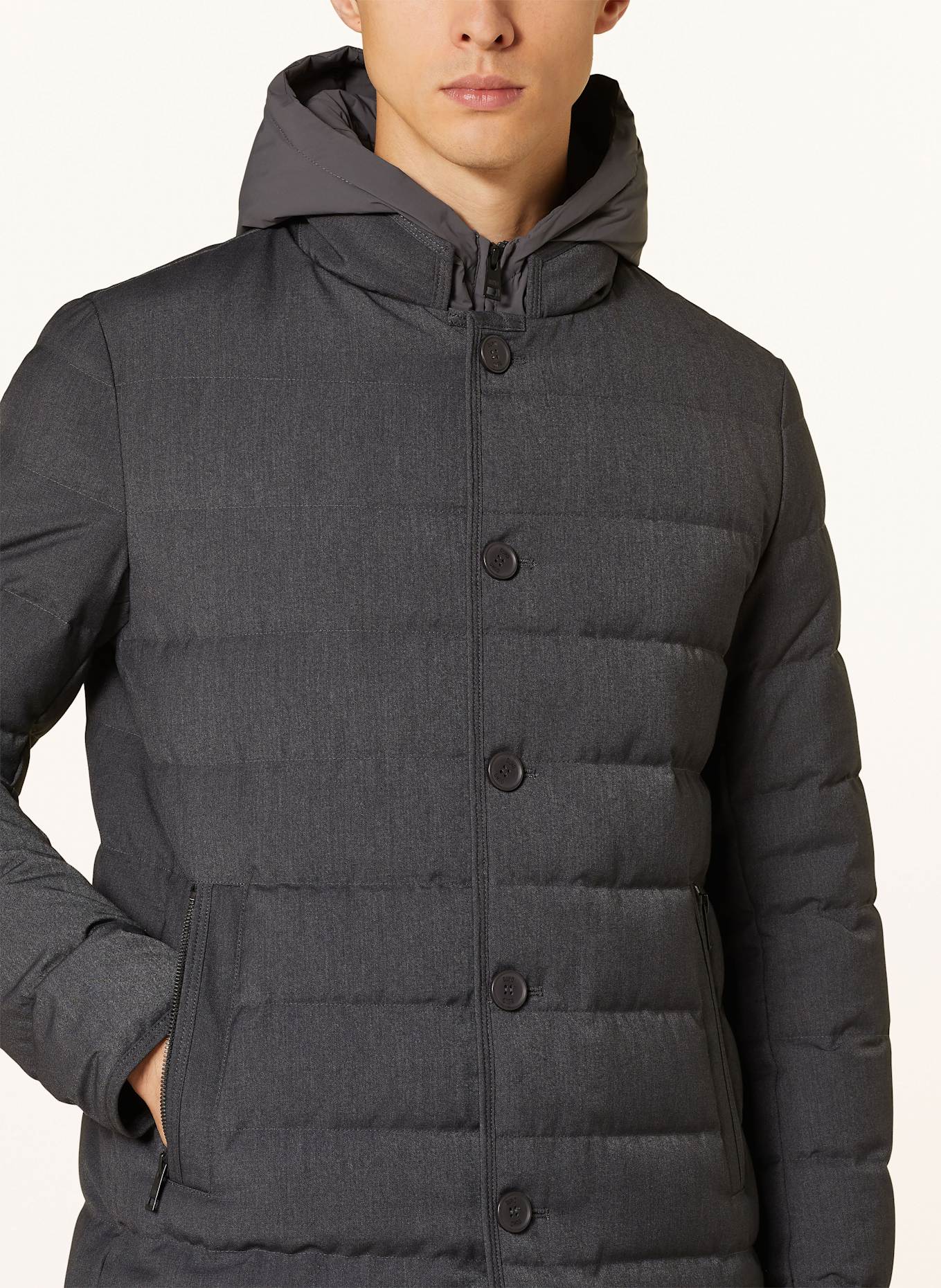 DUNO Lightweight-Daunenmantel PARMA mit herausnehmbarer Blende: DUNKELGRAU