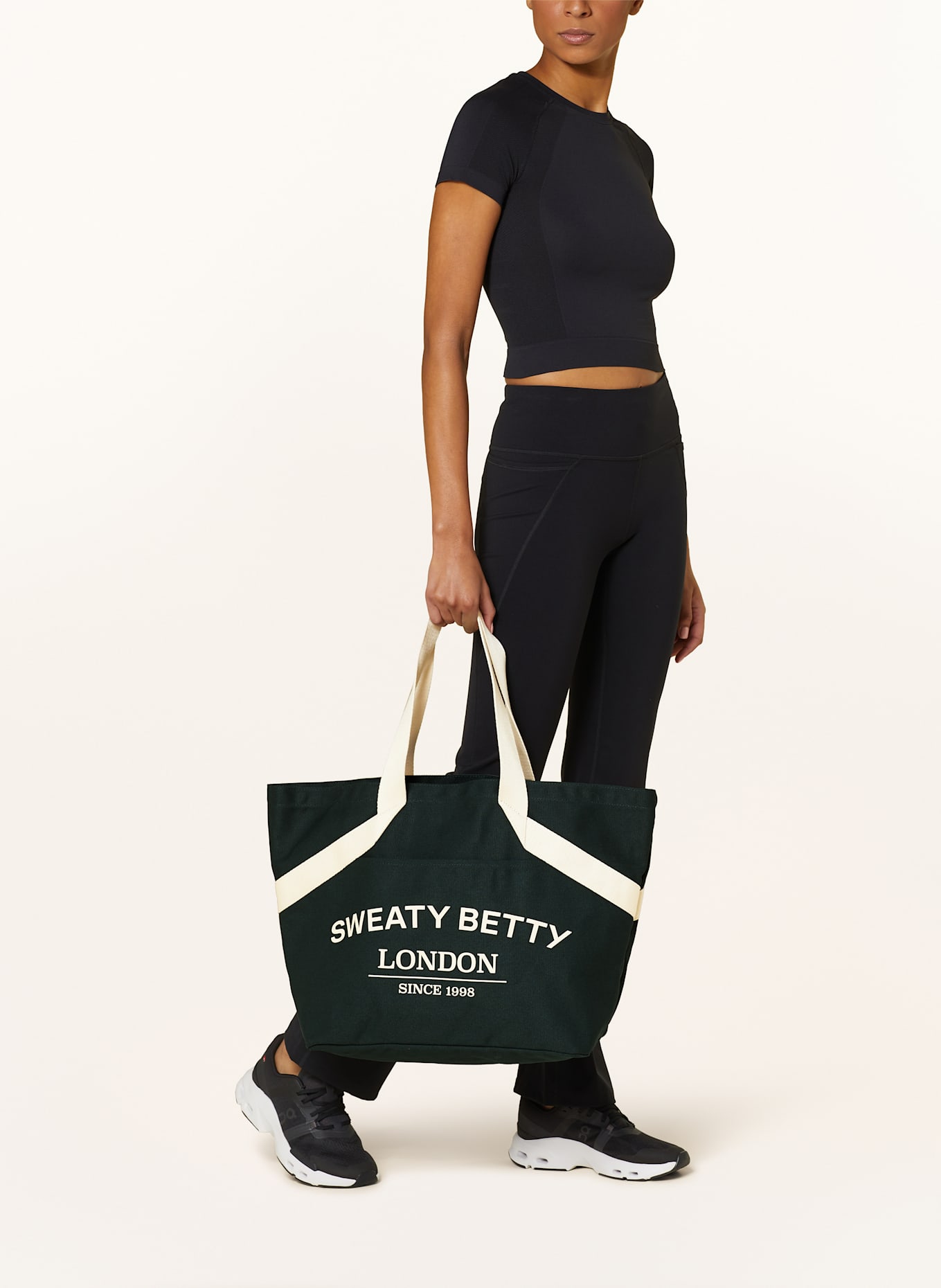 Sweaty Betty Beach bag in dark green ecru