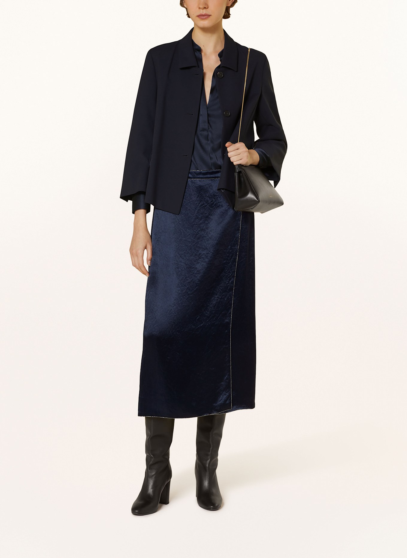 VINCE Satin skirt in wrap look with gemstones, Color: DARK BLUE (Image 2)