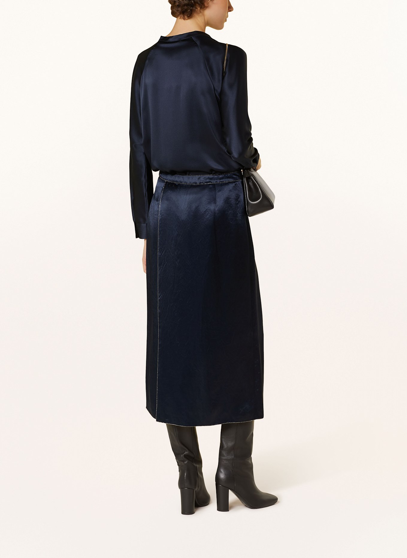 VINCE Satin skirt in wrap look with gemstones, Color: DARK BLUE (Image 3)