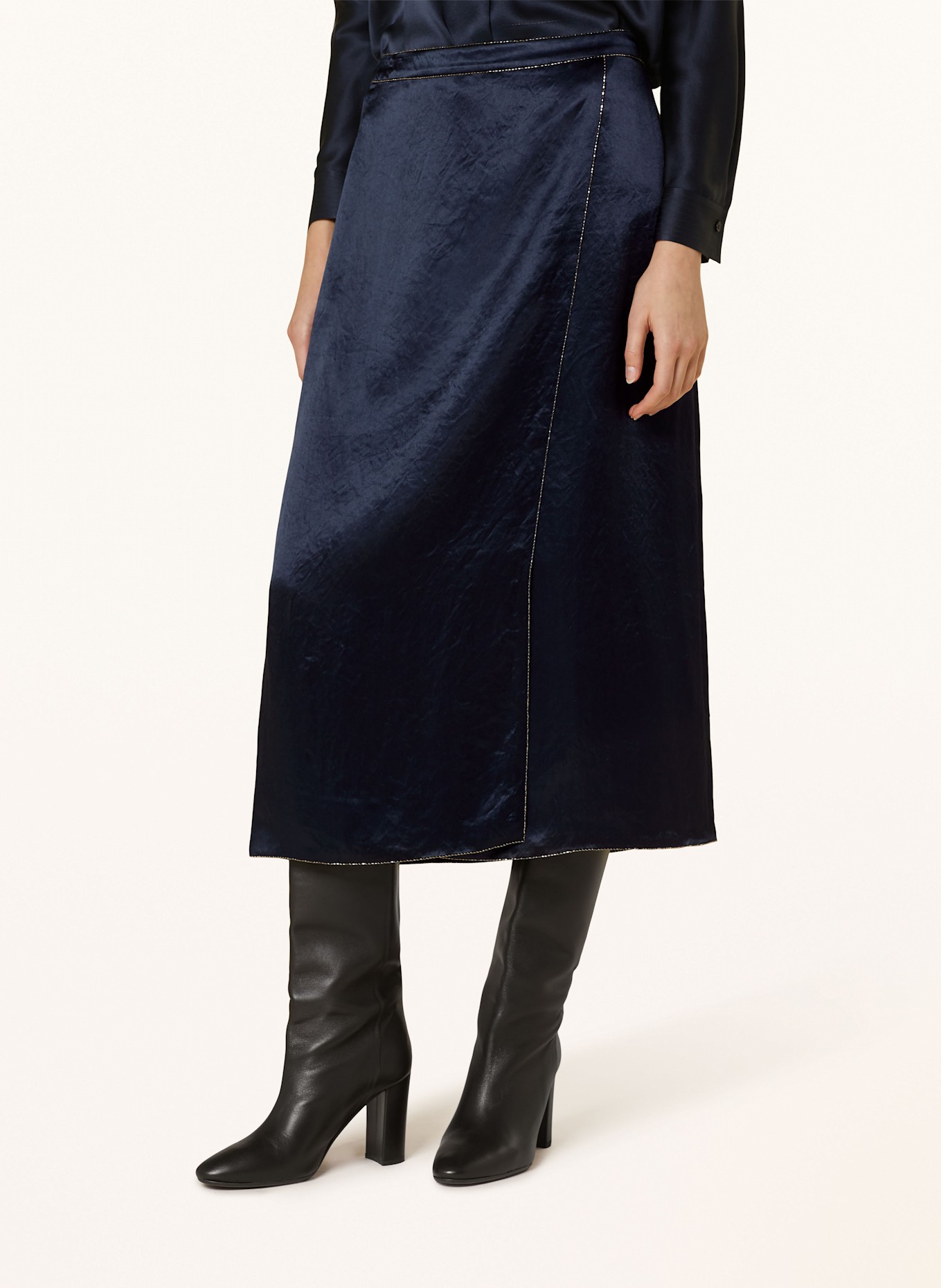 VINCE Satin skirt in wrap look with gemstones, Color: DARK BLUE (Image 4)