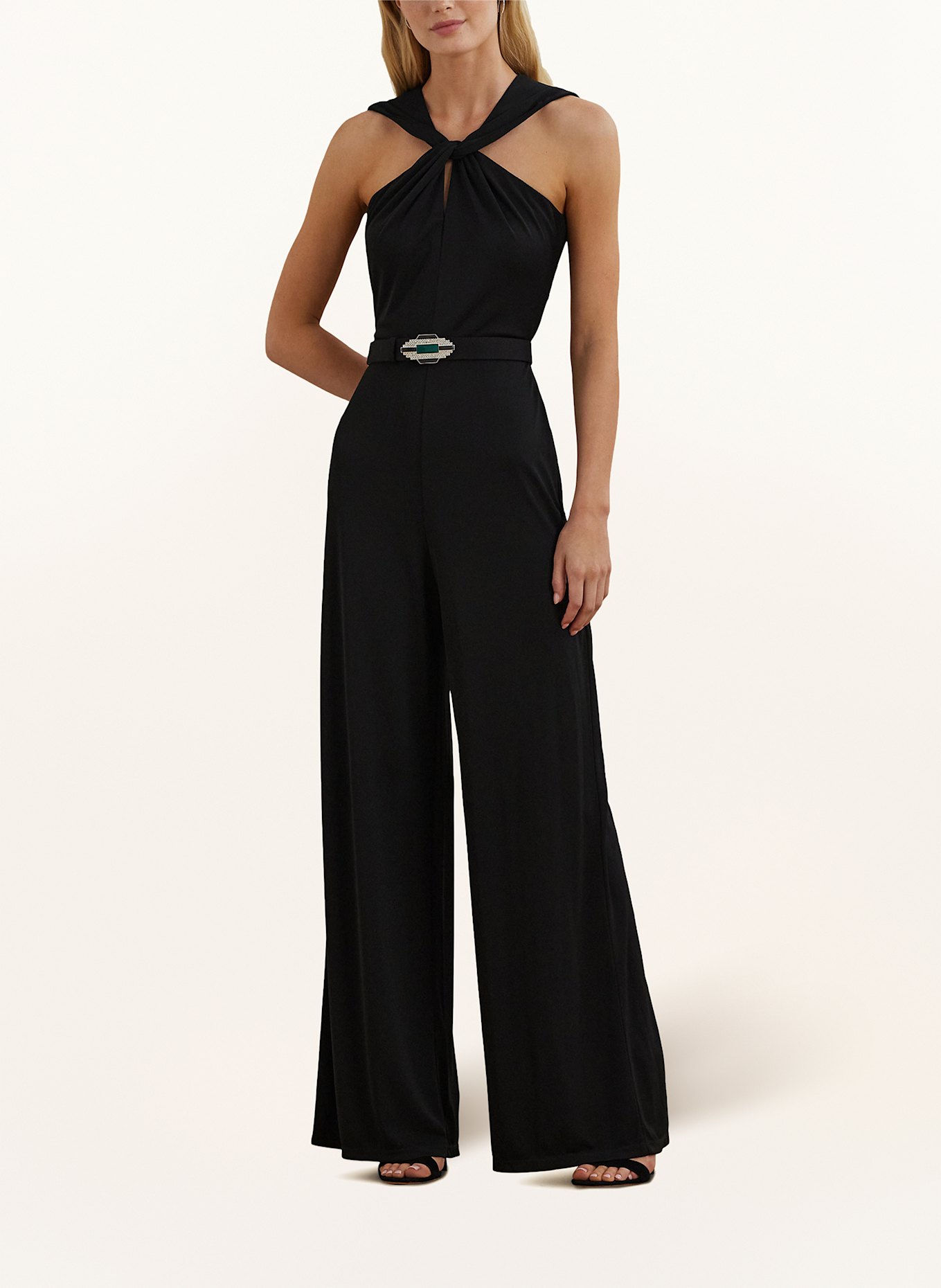 LAUREN RALPH LAUREN Jersey jumpsuit with decorative gems in black