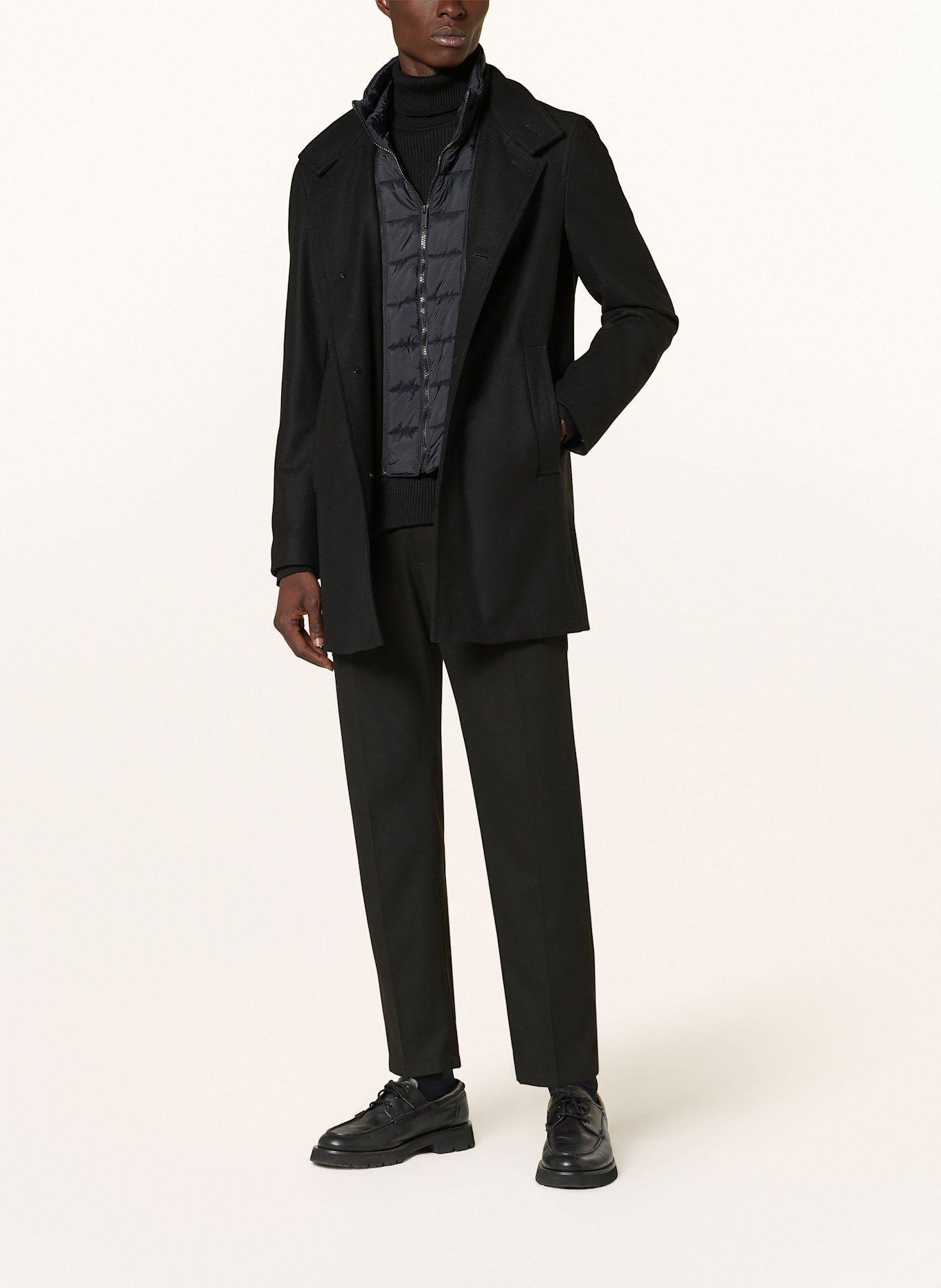 STRELLSON FINLAY 2.0 wool coat with removable facing: BLACK