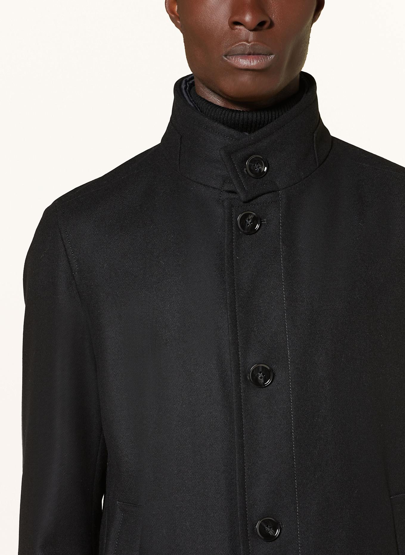 STRELLSON FINLAY 2.0 wool coat with removable facing: BLACK