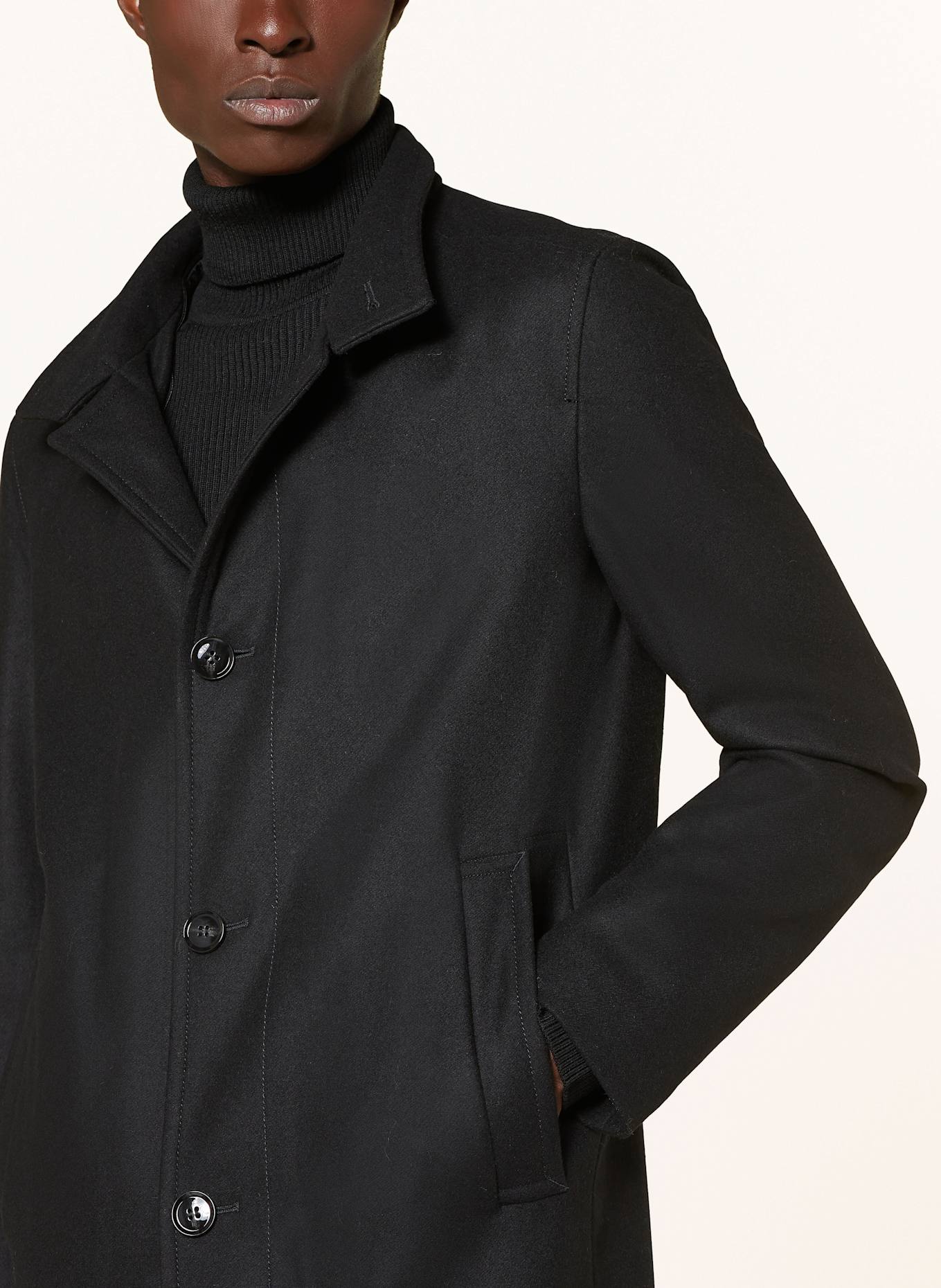 STRELLSON FINLAY 2.0 wool coat with removable facing: BLACK