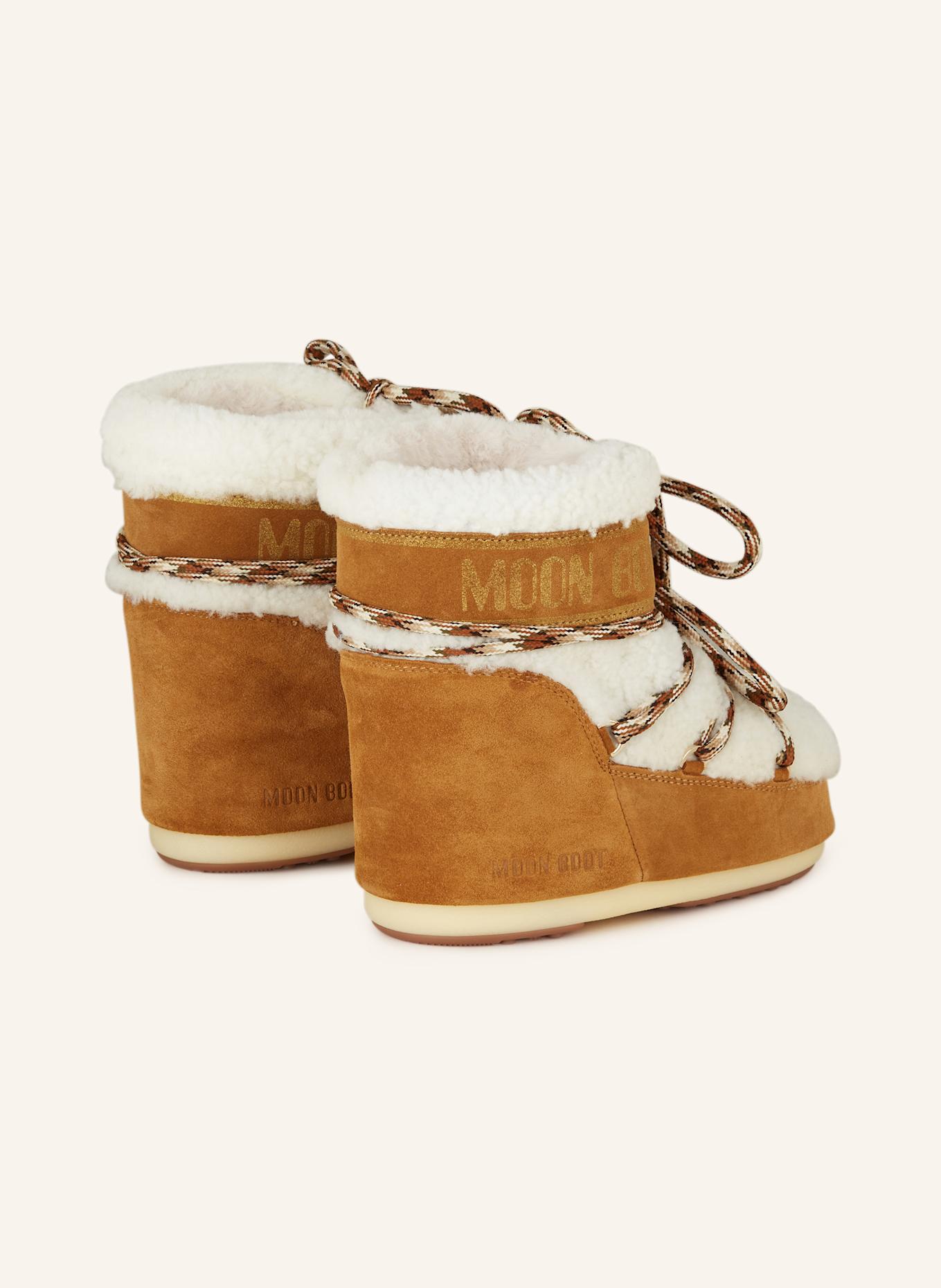 MOON BOOT Moon Boots MOON BOOT ICON LOW SHEARLING: WEISS / COGNAC / GOLD