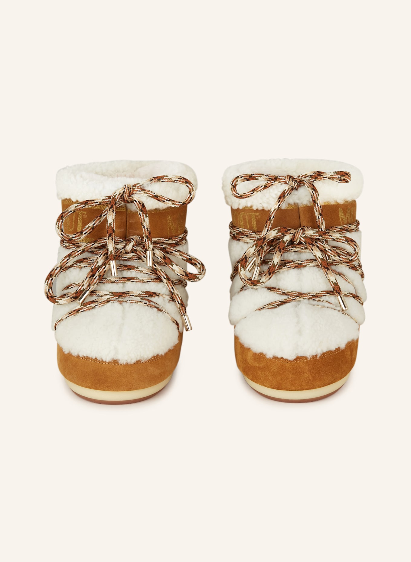 MOON BOOT Moon Boots MOON BOOT ICON LOW SHEARLING: WEISS / COGNAC / GOLD