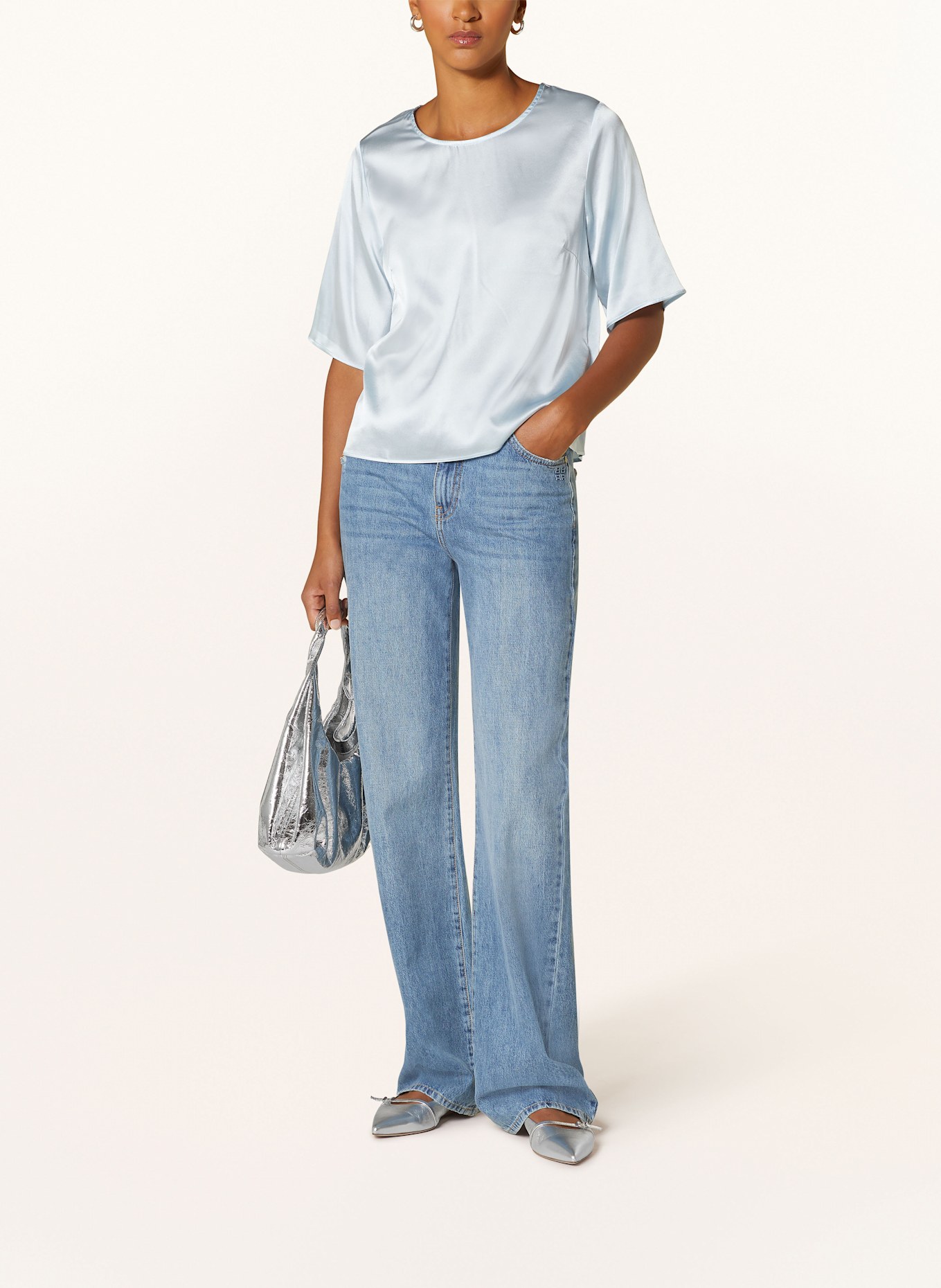 Princess GOES HOLLYWOOD Cropped-Blusenshirt aus Seide: HELLBLAU