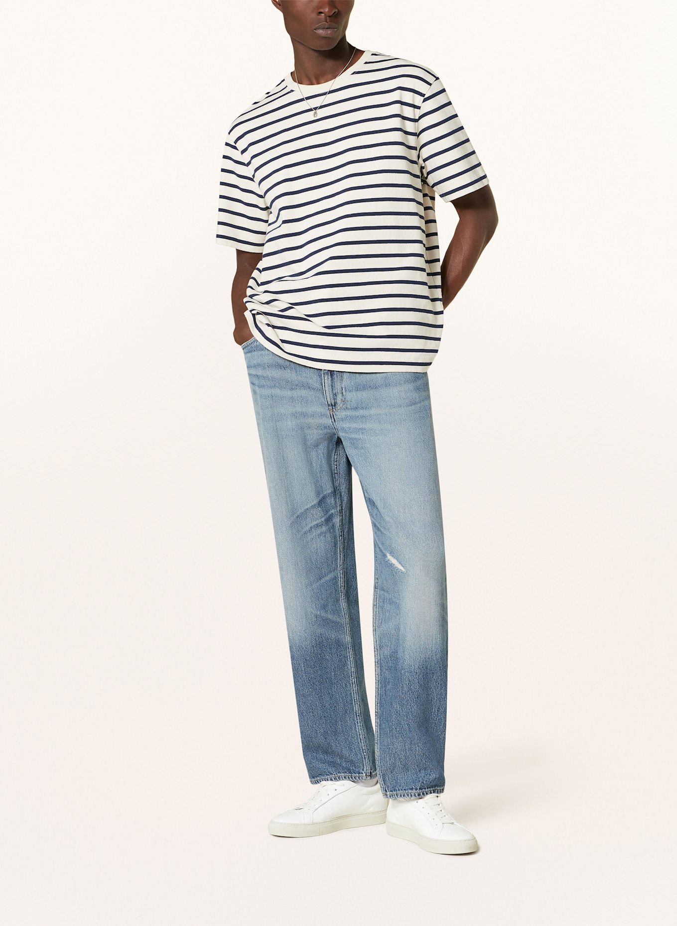 CLOSED T-Shirt: CREME/ DUNKELBLAU