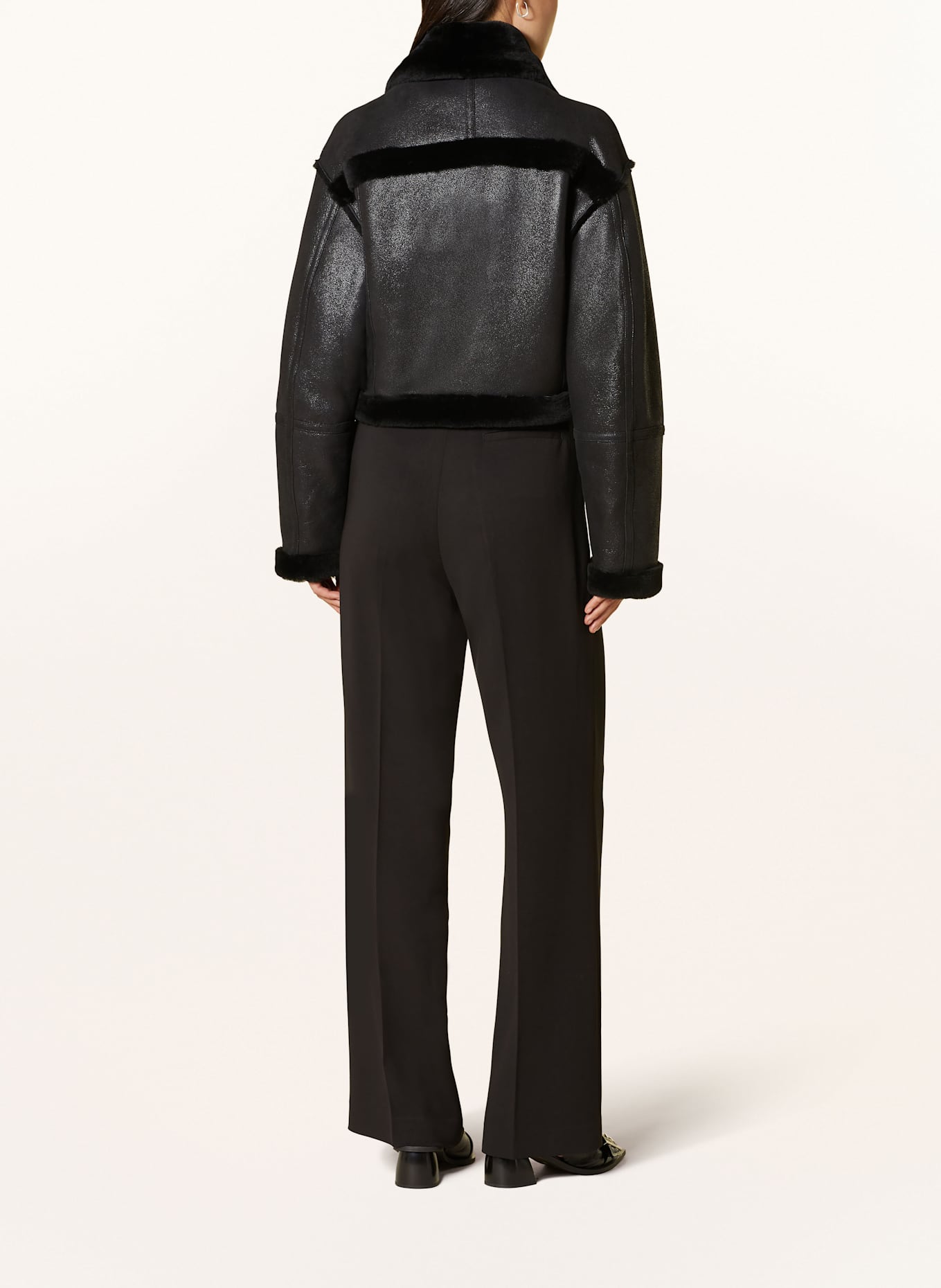 MRS & HUGS Cropped-Lederjacke: SCHWARZ