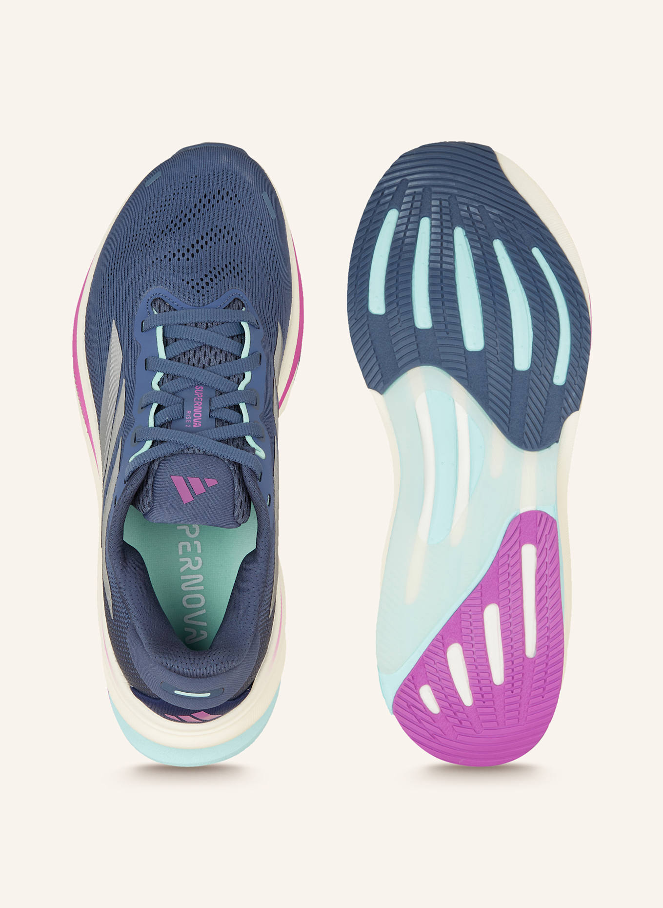 adidas SUPERNOVA RISE 2 LAUFSCHUH: BLAUGRAU/ GRAU/ MINT