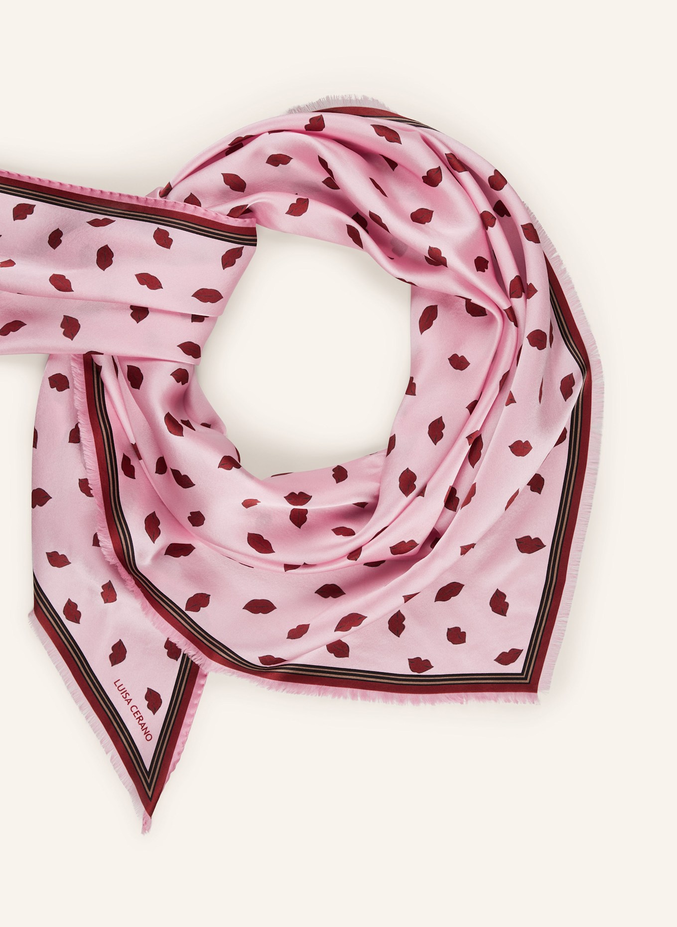 LUISA CERANO Triangular scarf made of silk: PINK / DARK RED