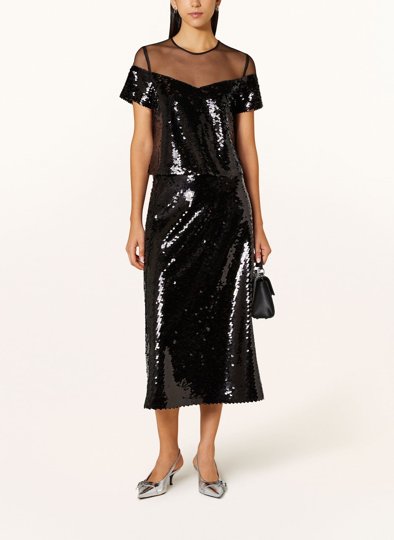 MARC CAIN Rock mit Pailletten: 900 BLACK