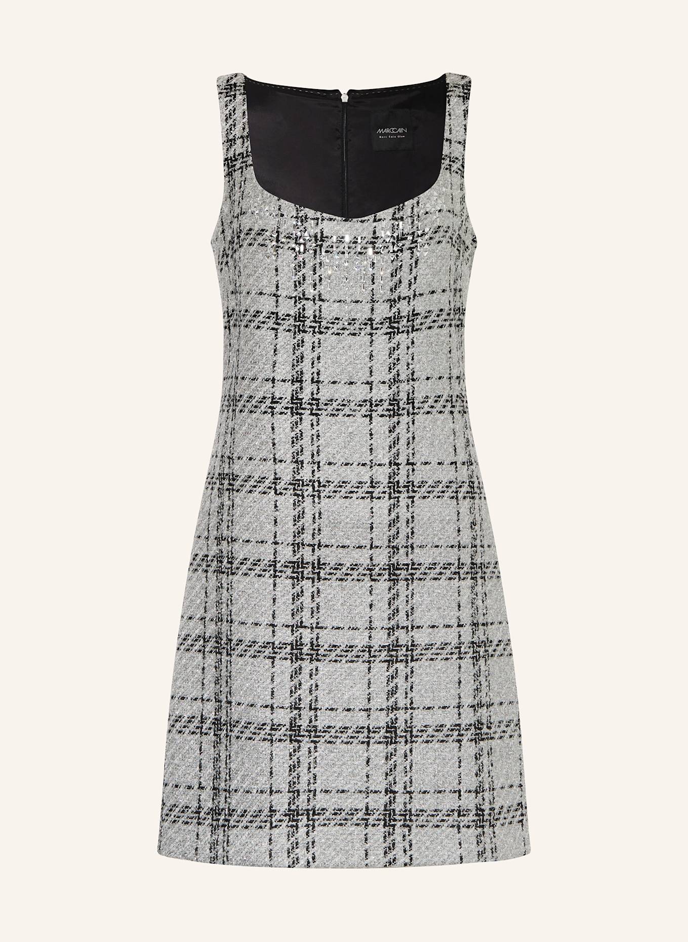 MARC CAIN Tweed-Kleid mit Glitzergarn und Schmucksteinen: 801 platinum grey