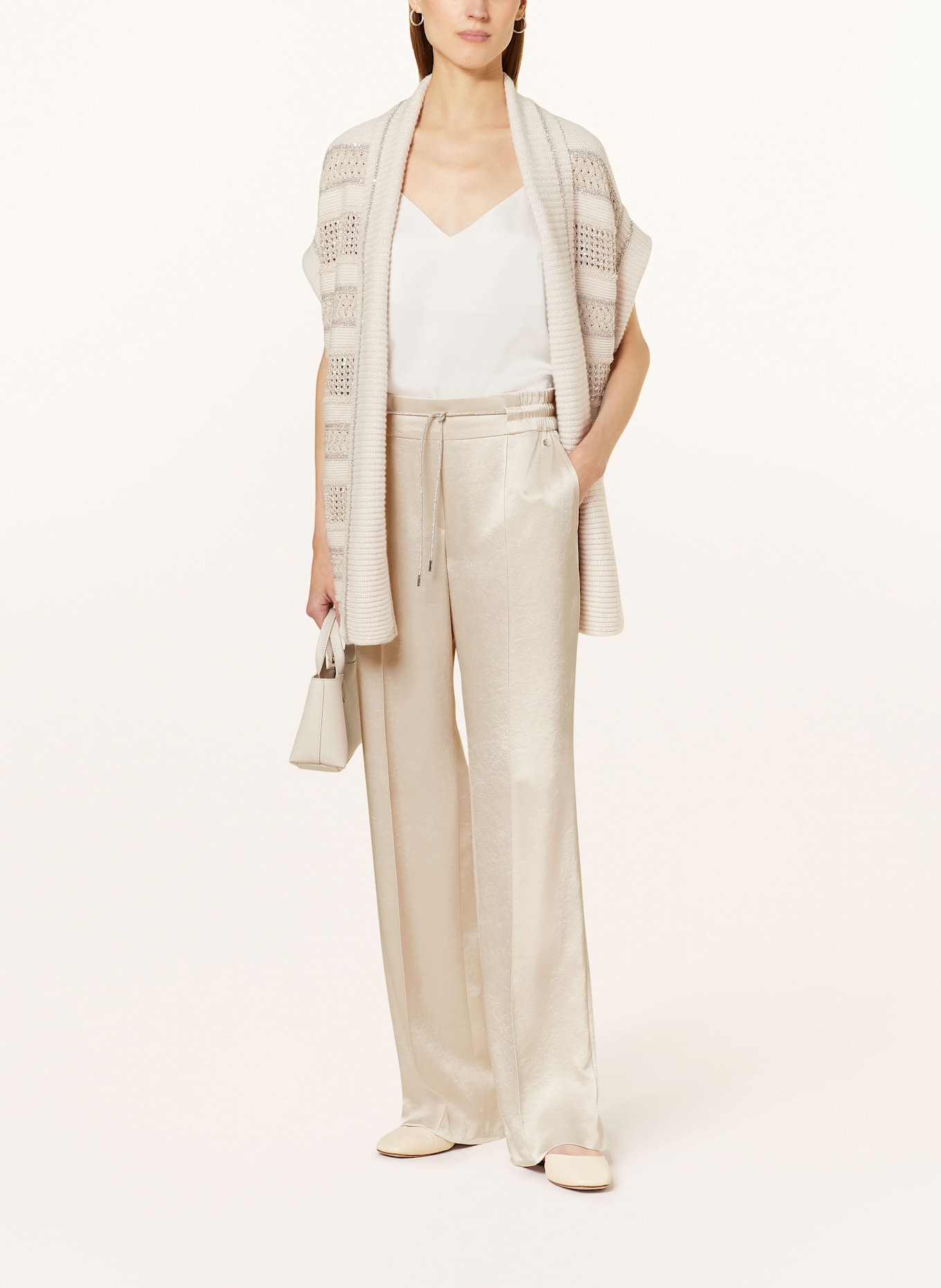 MARC CAIN Pantalon mariné en satin avec pierres décoratives: 127 deep pearl