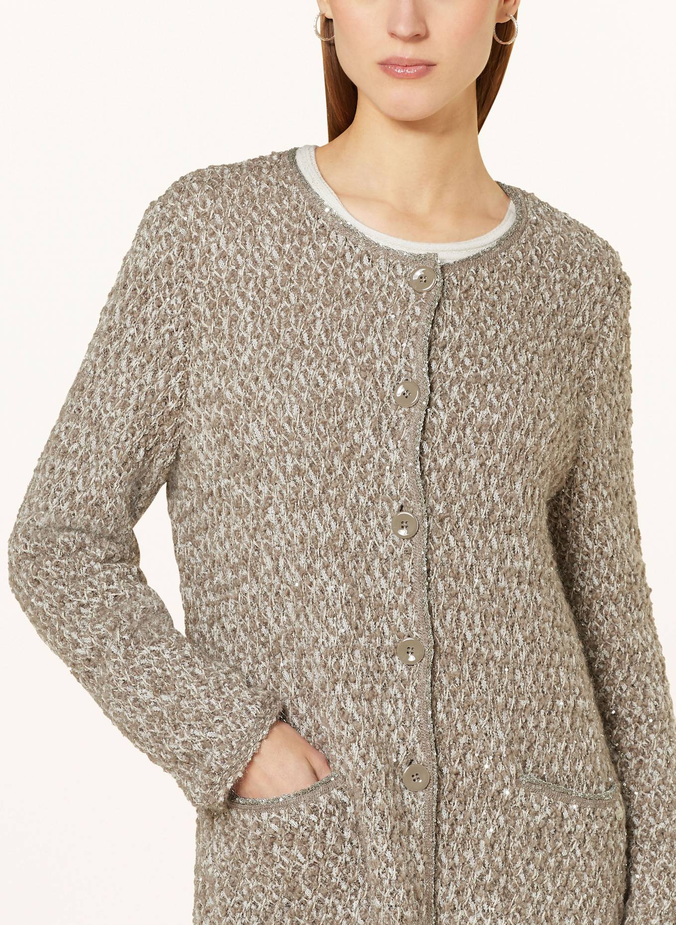 MARC CAIN Strickjacke mit Pailletten: 581 sage powder