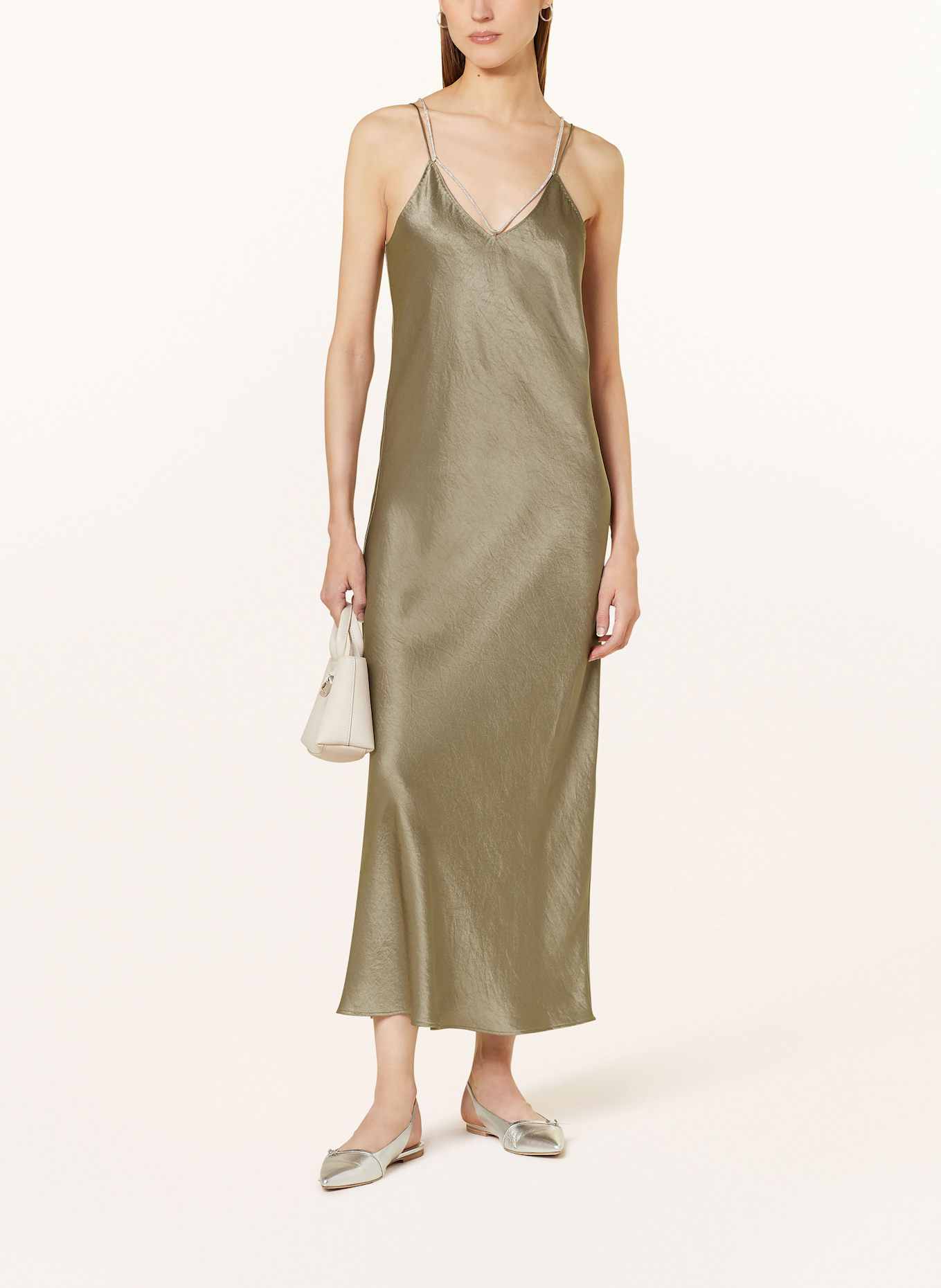 MARC CAIN Satinkleid mit Schmucksteinen: 581 sage powder