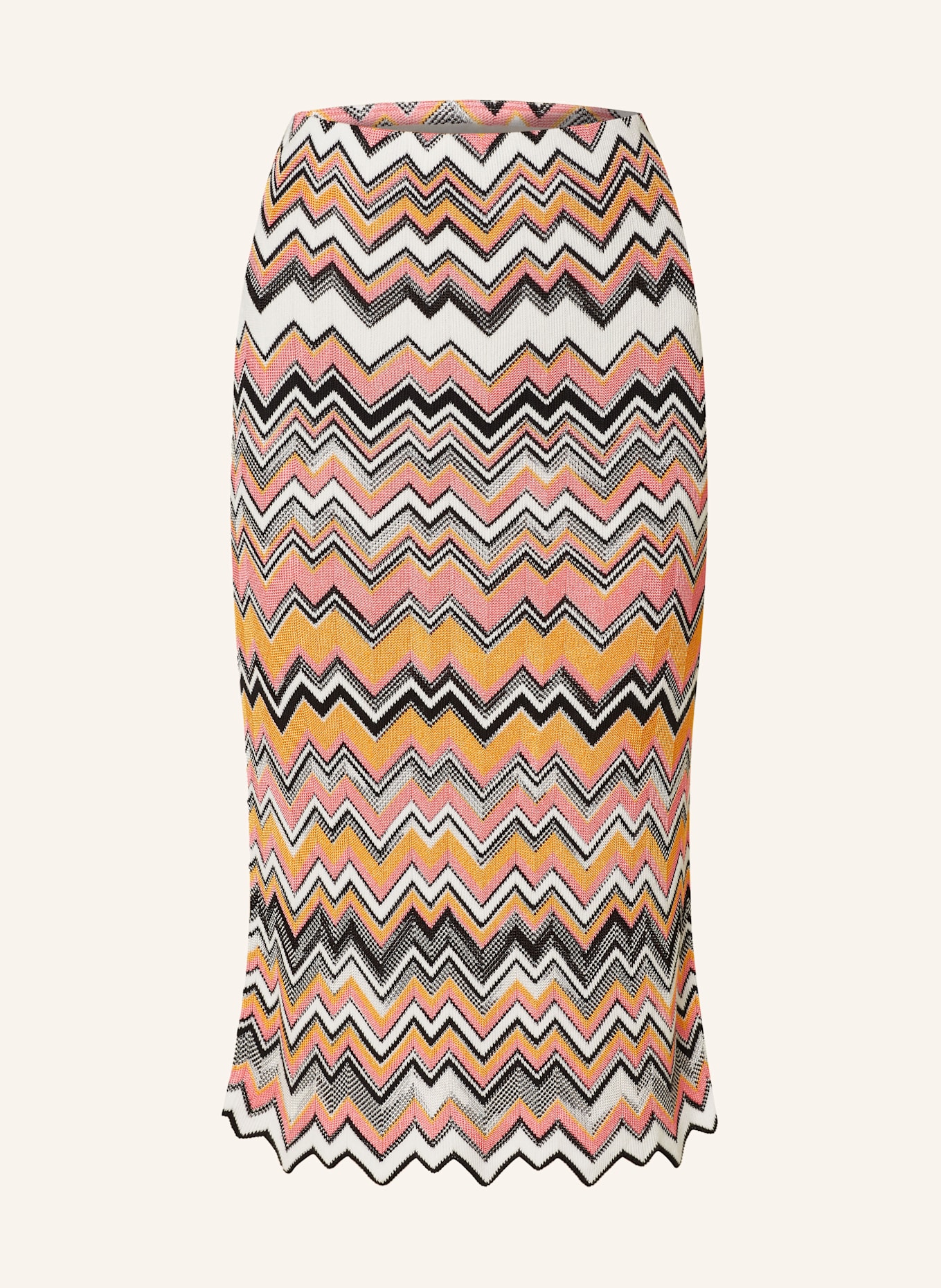 MARC CAIN Strickrock: WEISS / ORANGE / SCHWARZ