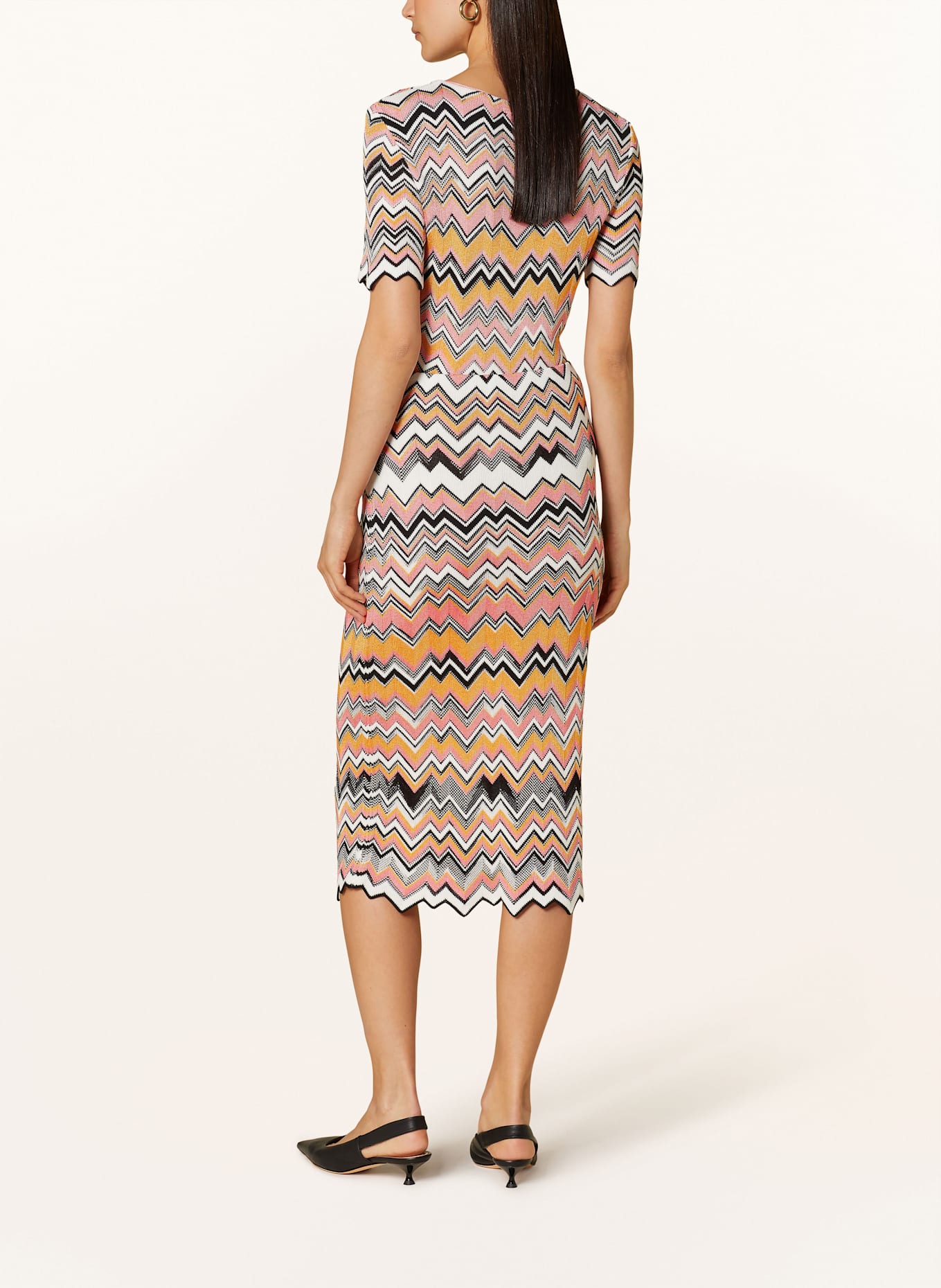 MARC CAIN Strickrock: WEISS / ORANGE / SCHWARZ