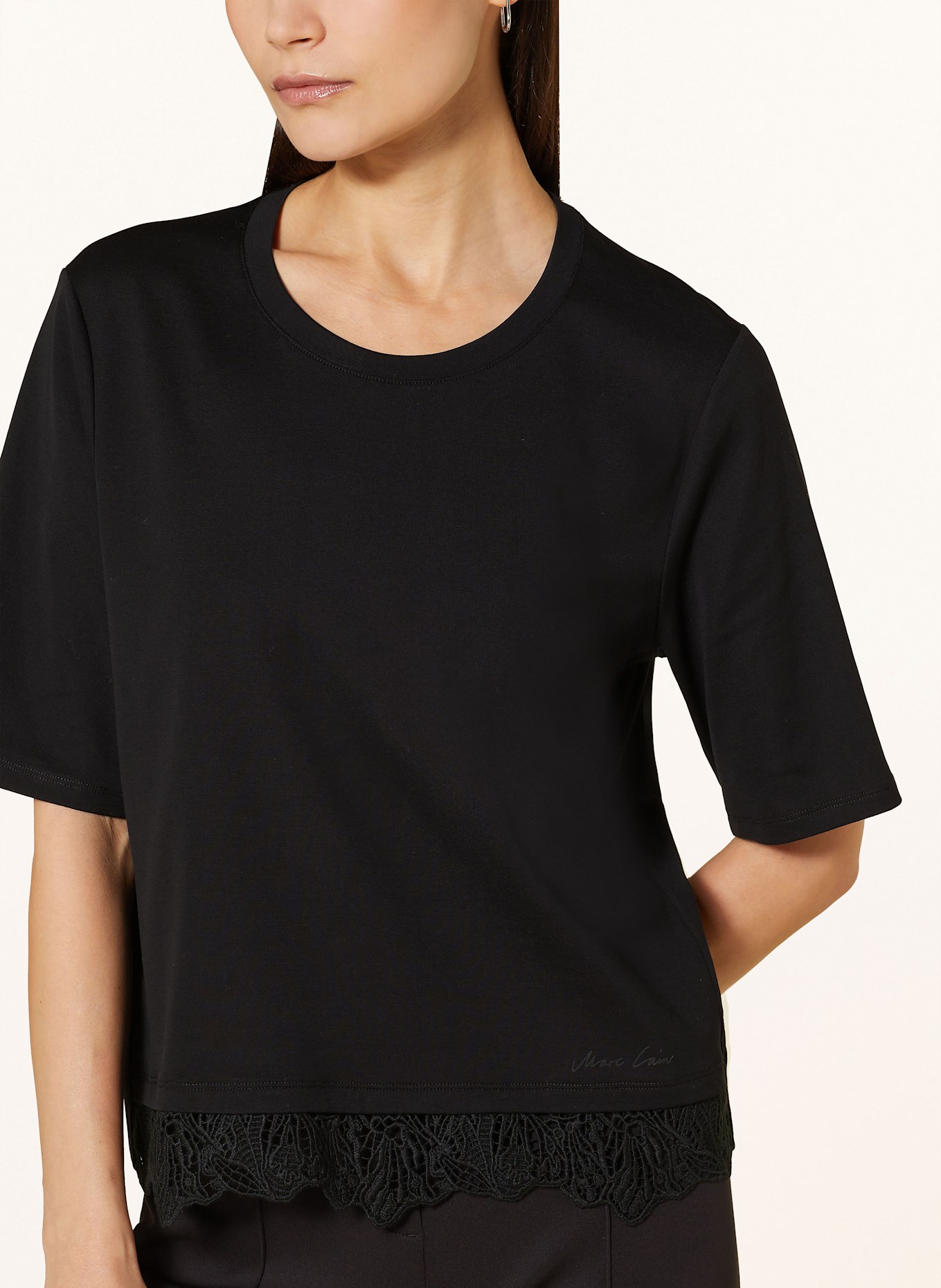 MARC CAIN T-shirt with lace: 900 BLACK