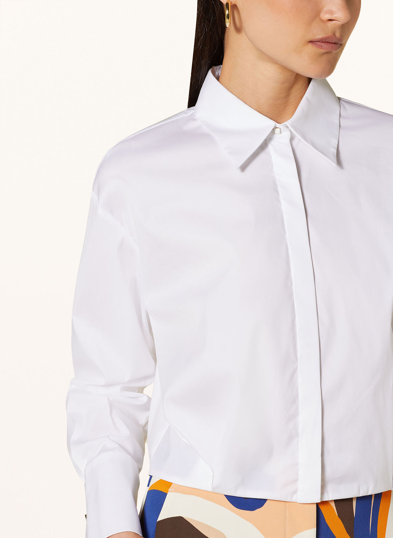 MARC CAIN Cropped shirt blouse: 100 WHITE