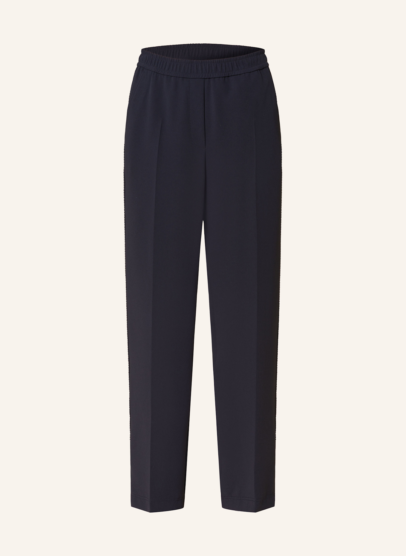 MARC CAIN WASHINGTON wide leg trousers with tuxedo stripes: 394 navy