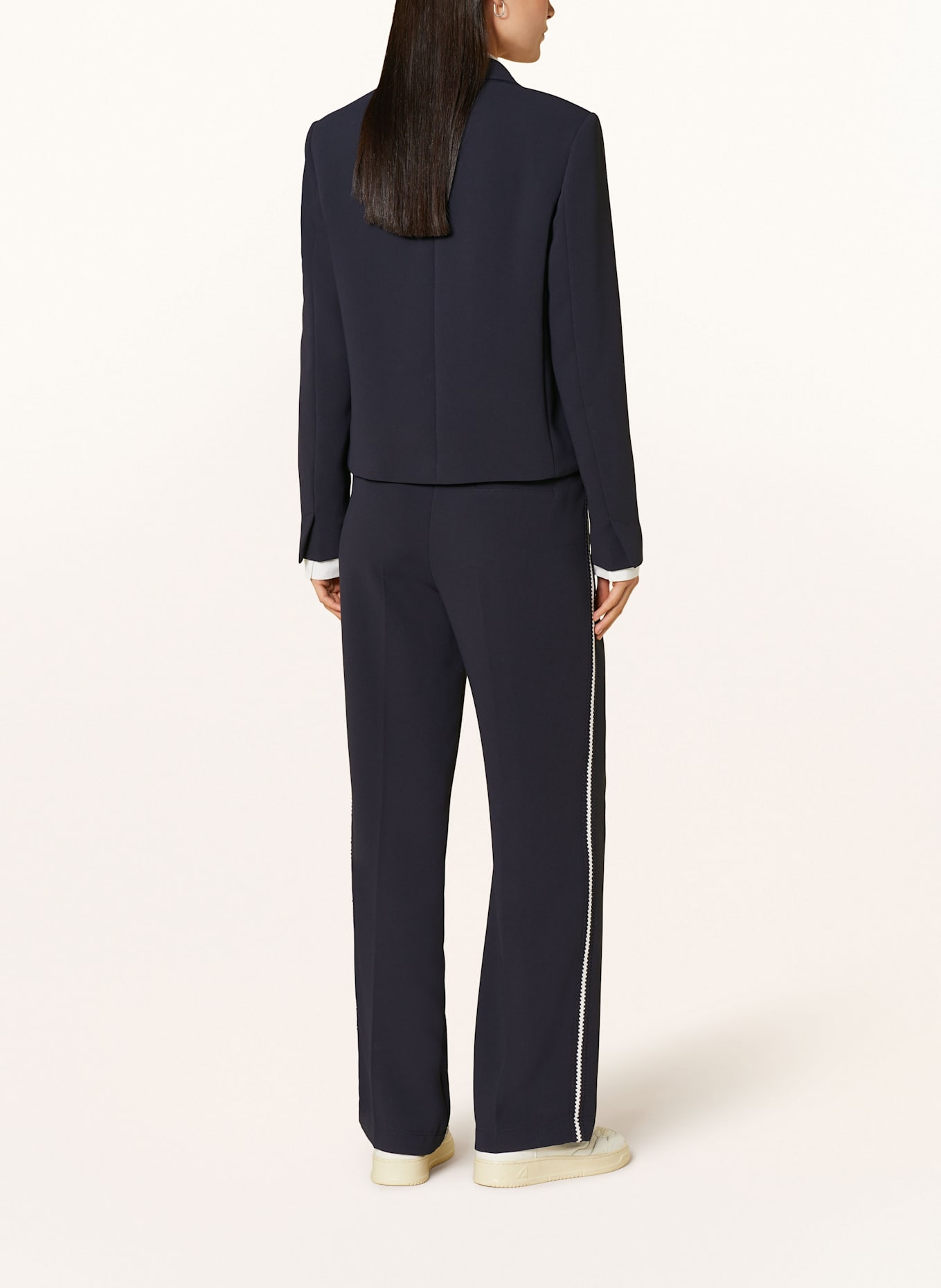 MARC CAIN WASHINGTON wide leg trousers with tuxedo stripes: 394 navy