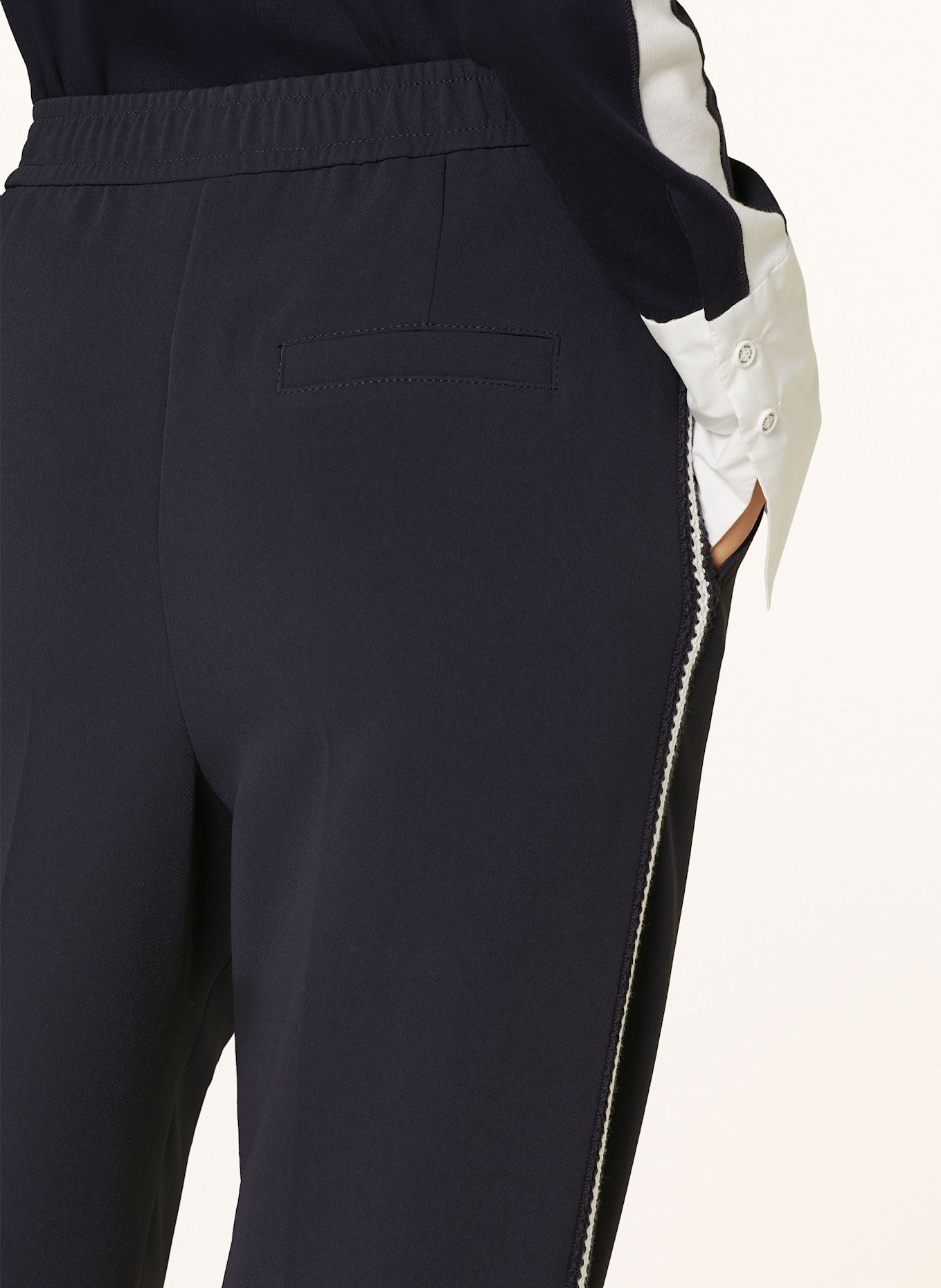 MARC CAIN WASHINGTON wide leg trousers with tuxedo stripes: 394 navy