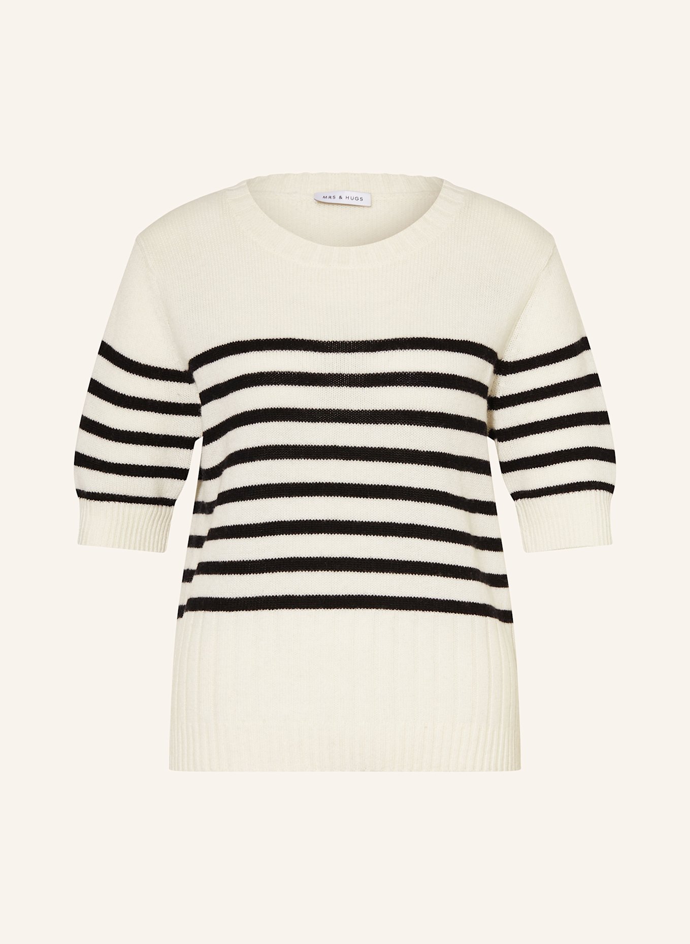 MRS & HUGS Dzianinowa koszulka: ECRU / CZARNY