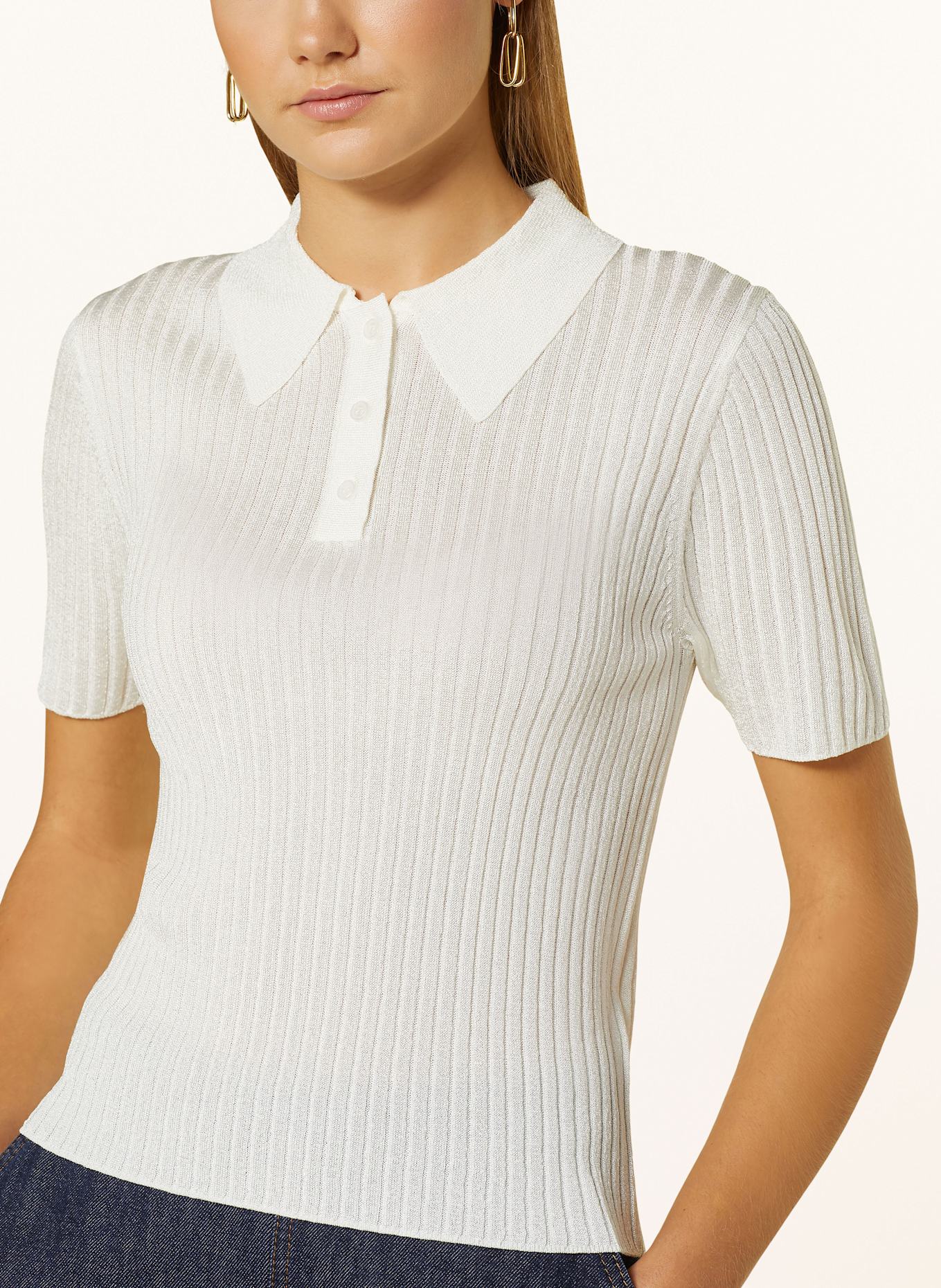 MRS & HUGS Strick-Poloshirt mit Glitzergarn: WEISS