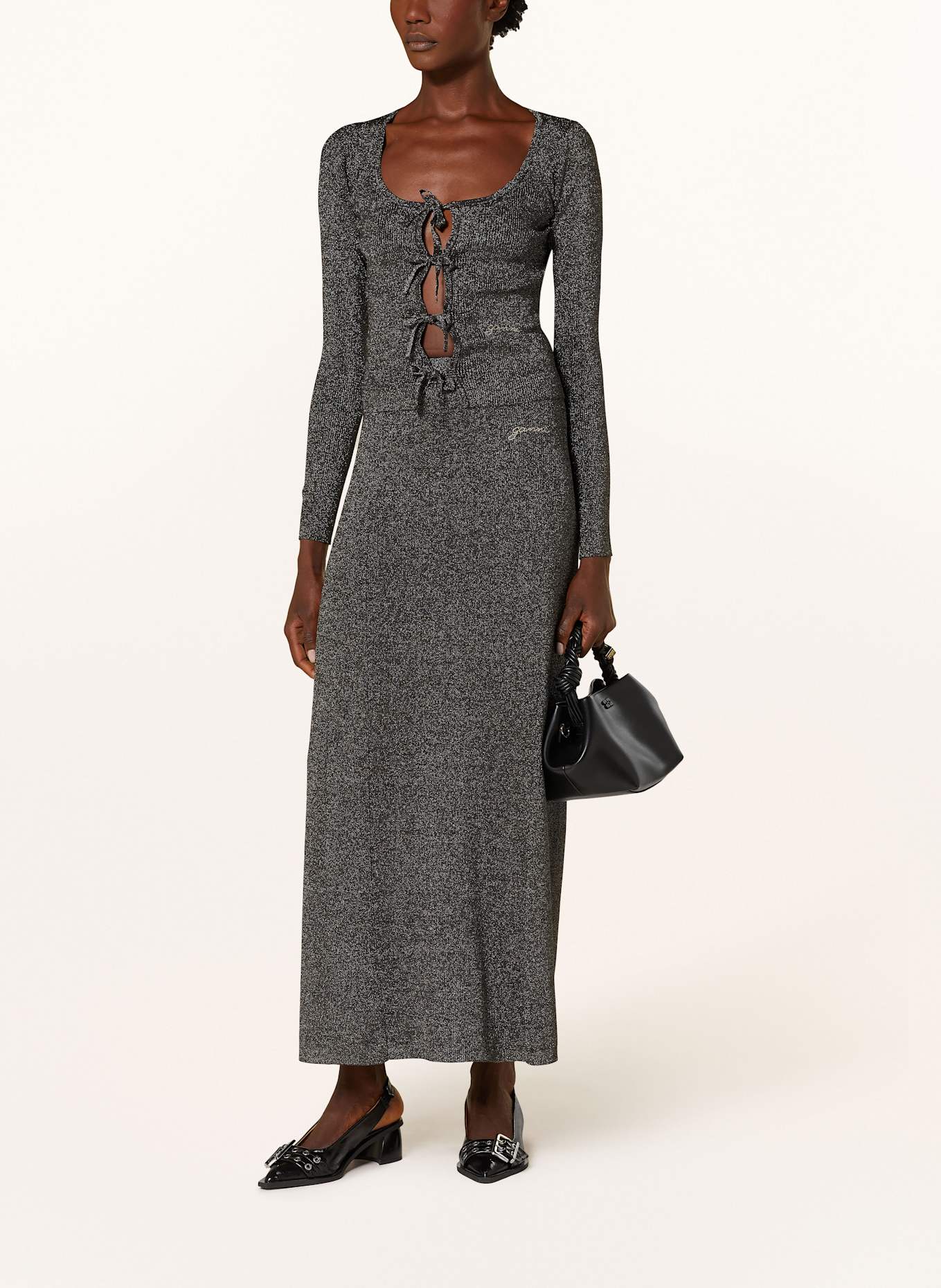 ganni glitter knit dress $475 Ganni Women's Gold Glitter Knit Long Sleeve Midi Dress Size XXS