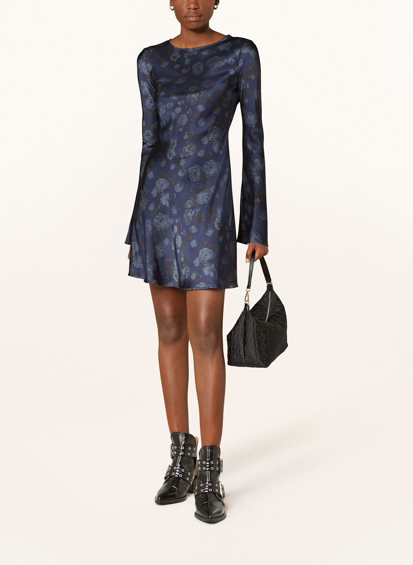 GANNI Saténové šaty: TMAVĚ MODRÁ