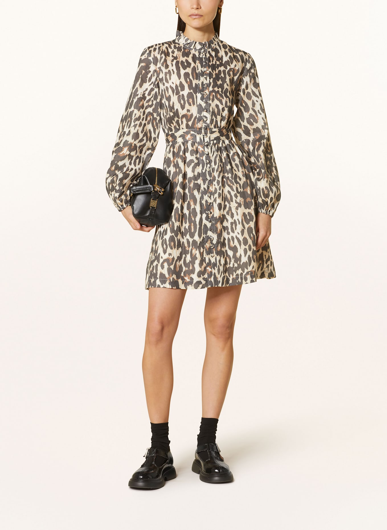 MRS & HUGS Leinenkleid: DUNKELGRAU / CREME / HELLBRAUN