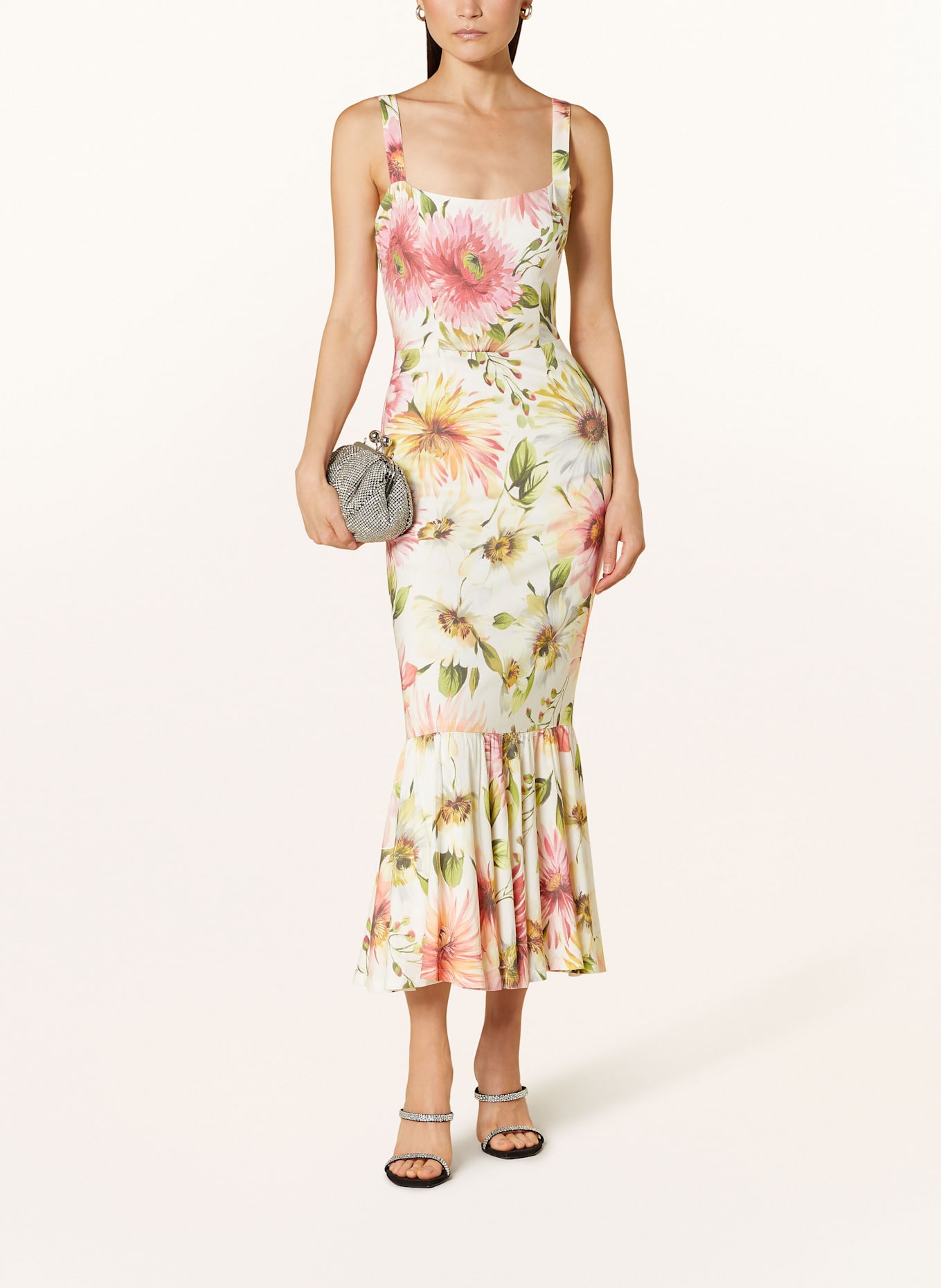 GUESS Kleid mit Volants: ECRU / HELLGRÜN / ROSA