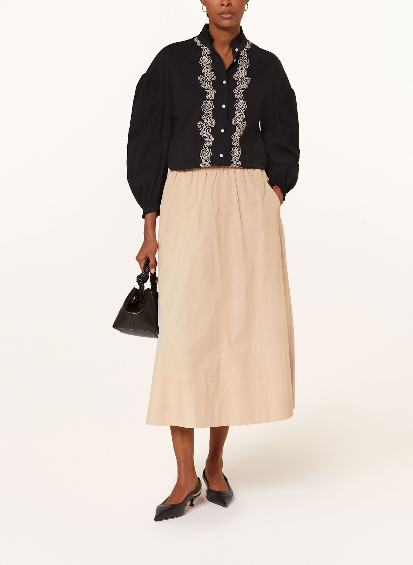 Part Two Bluse mit Lochspitze und 3/4-Arm: SCHWARZ