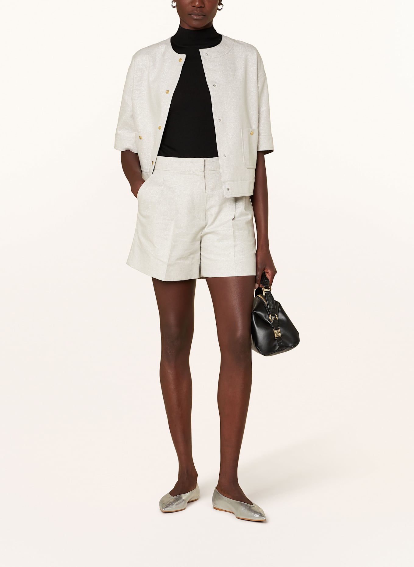 Max Mara STUDIO Shorts FAVILLA mit Leinen und Glitzergarn: HELLGRAU