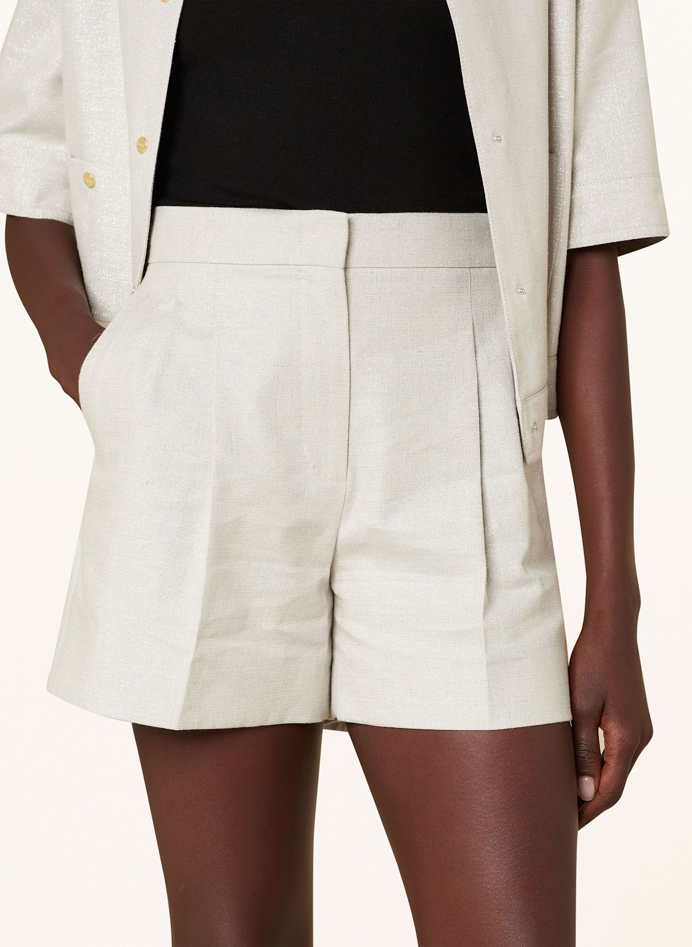 Max Mara STUDIO Shorts FAVILLA mit Leinen und Glitzergarn: HELLGRAU