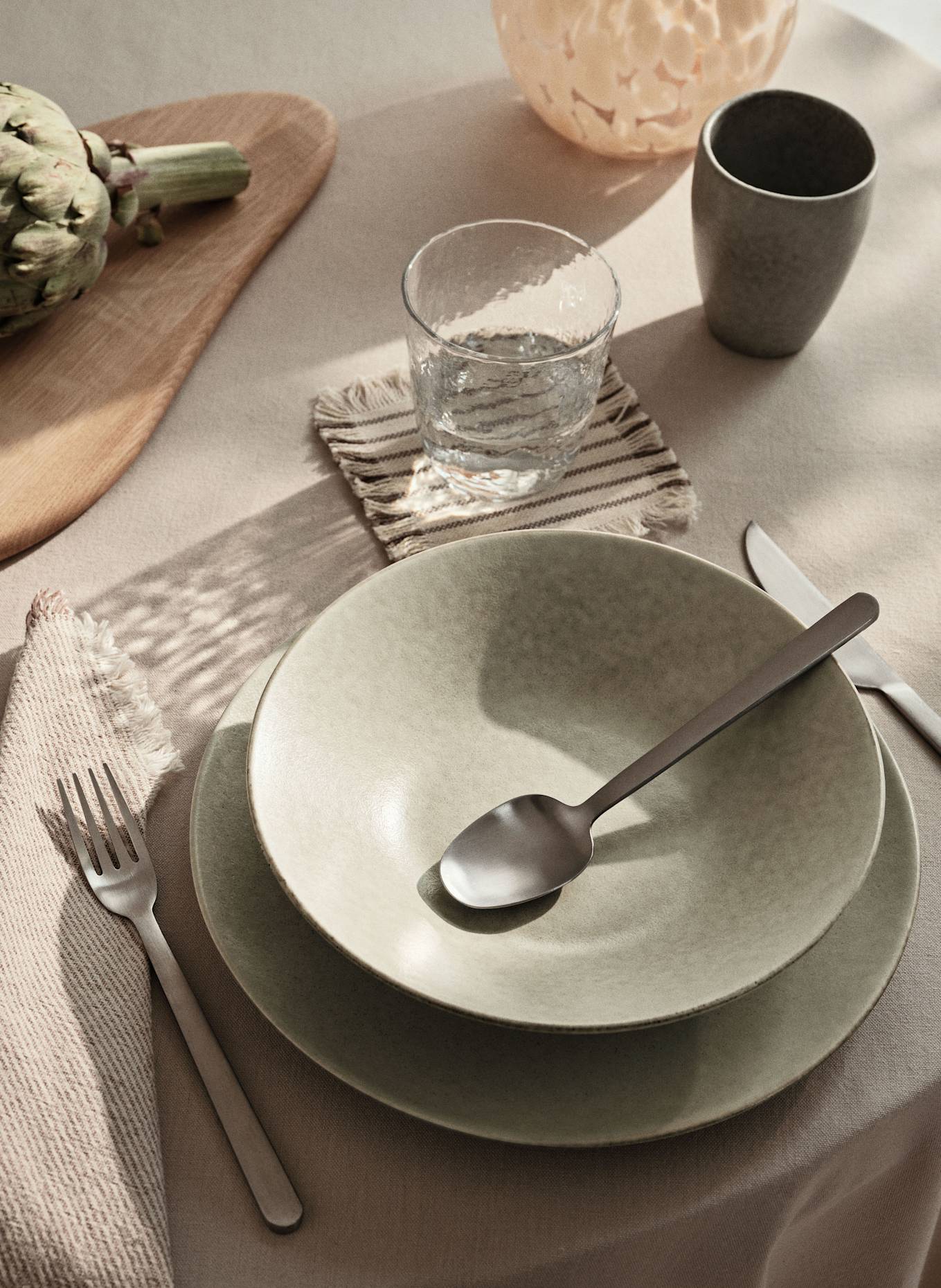 BROSTE COPENHAGEN set of 4 soup plates NORDIC MARSH: LIGHT GREEN / LIGHT BROWN