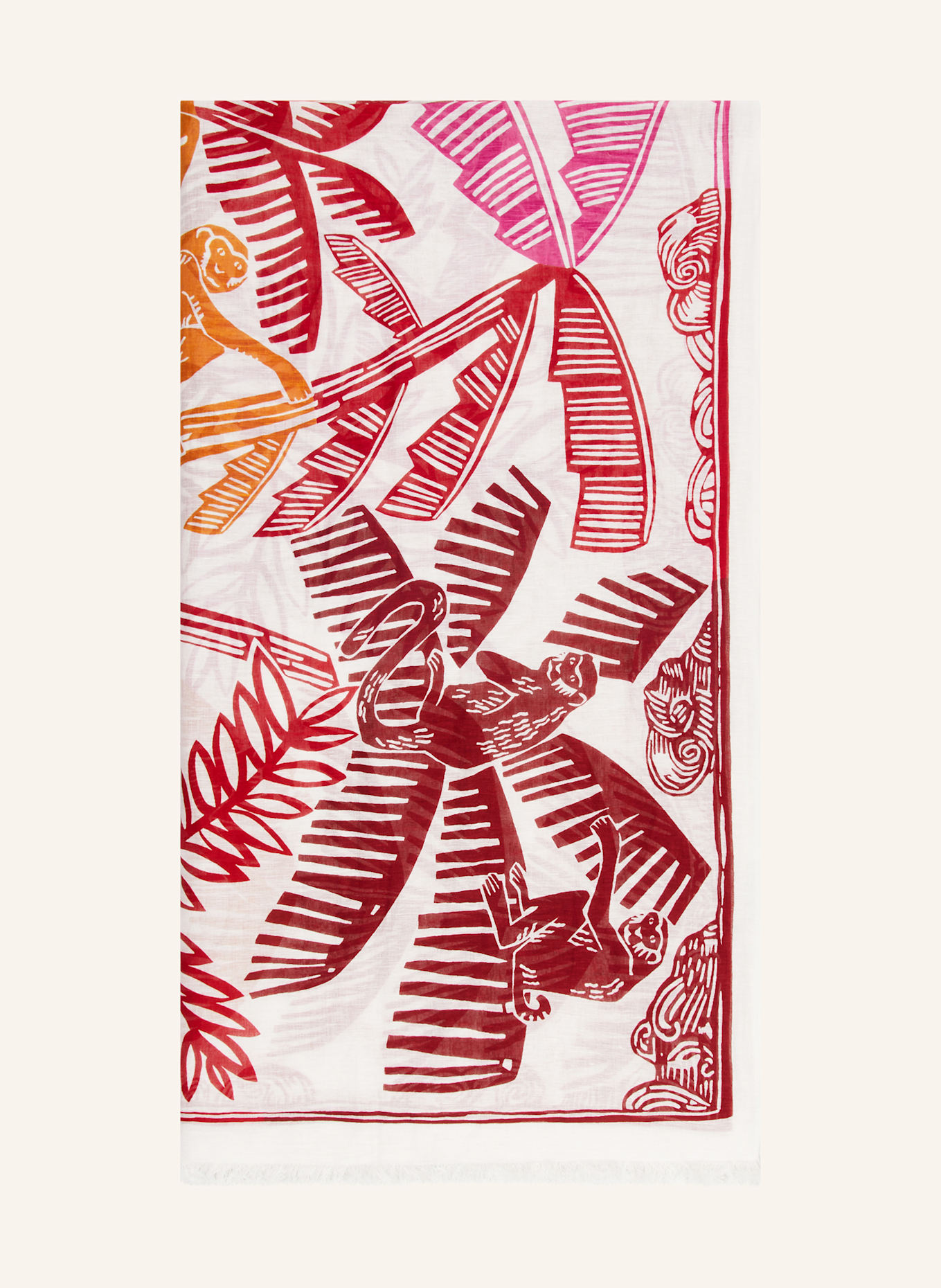 INOUI EDITIONS Scarf JUNGLE with linen: ORANGE / RED / WHITE