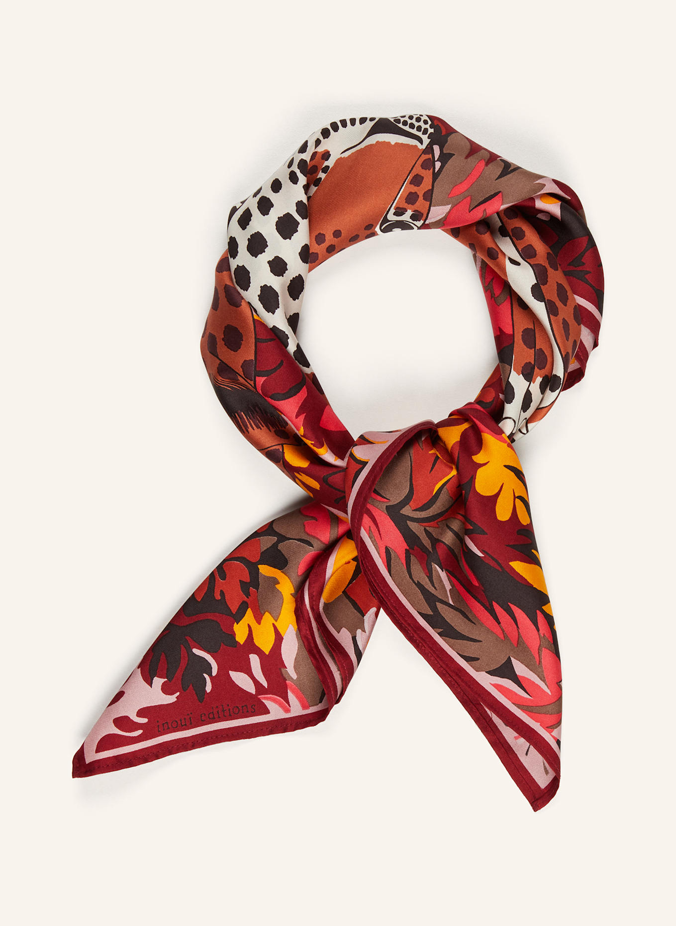 INOUI EDITIONS Silk scarf MIKE: DARK RED / RED / DARK ORANGE
