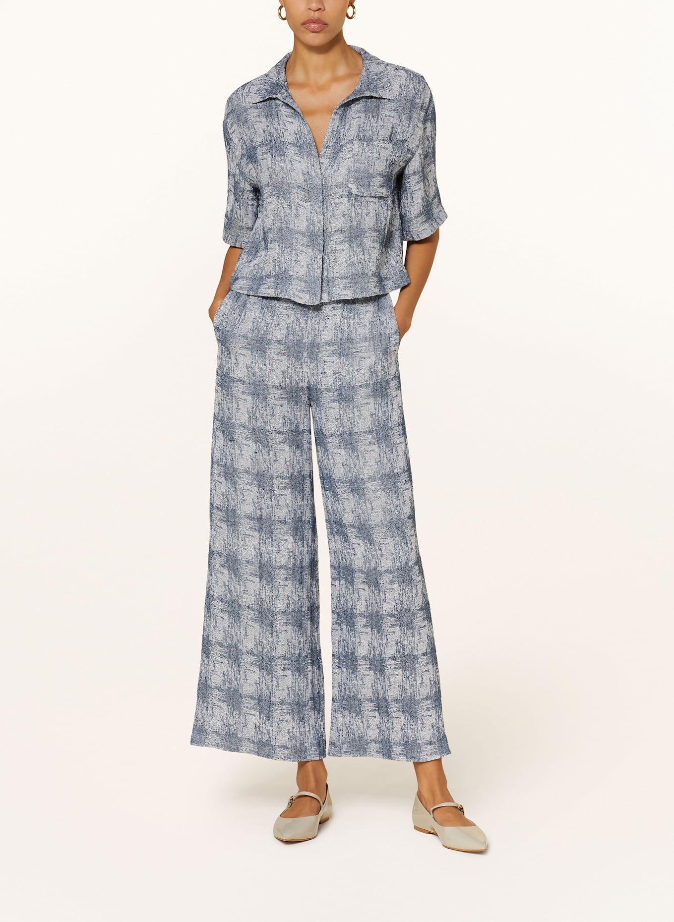 EMPORIO ARMANI Spodnie marlena z lnu: NIEBIESKI / BIAŁY