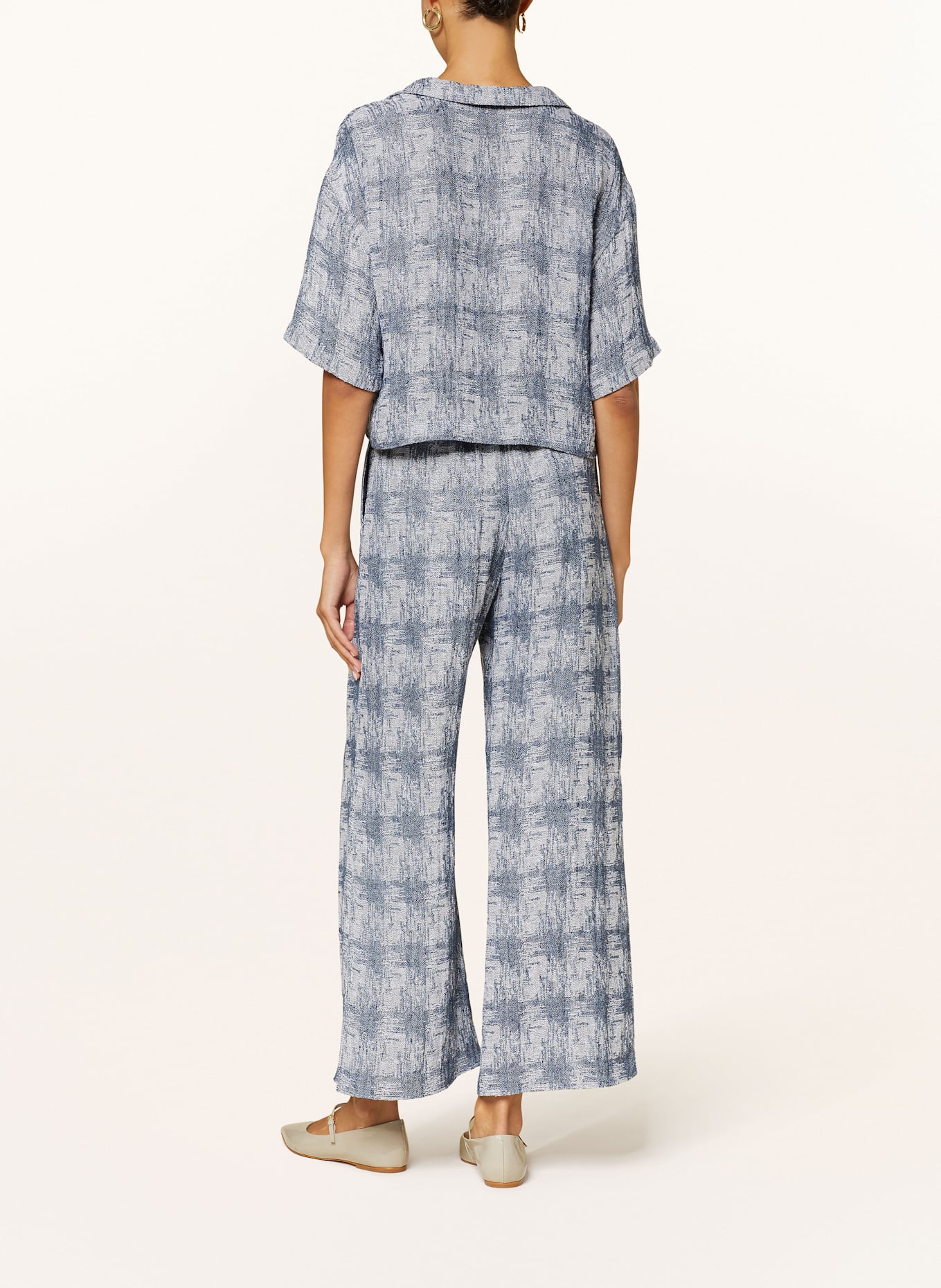 EMPORIO ARMANI Spodnie marlena z lnu: NIEBIESKI / BIAŁY