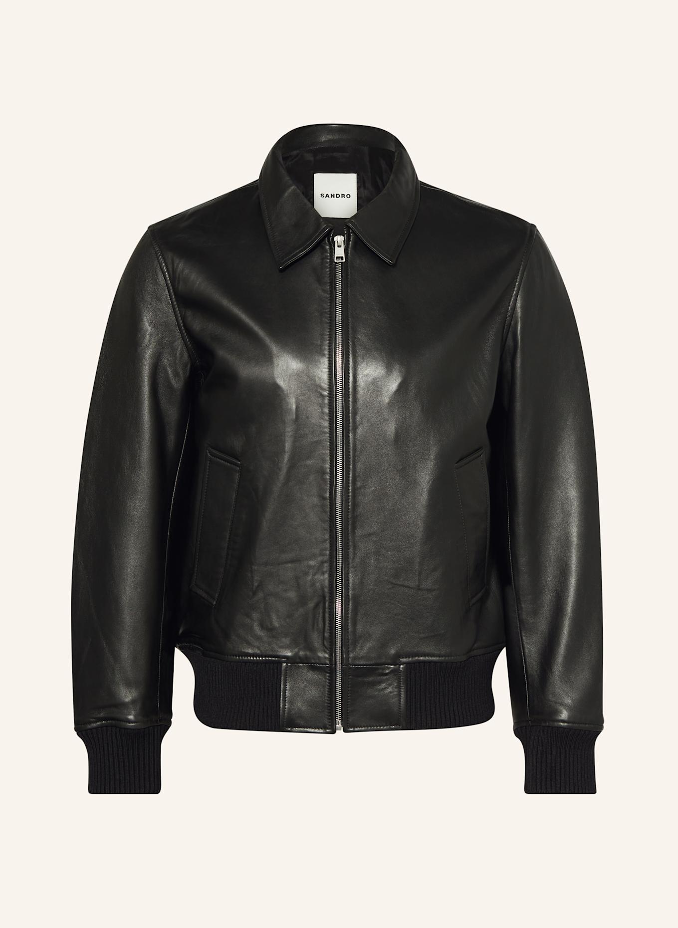 SANDRO Lederjacke: SCHWARZ