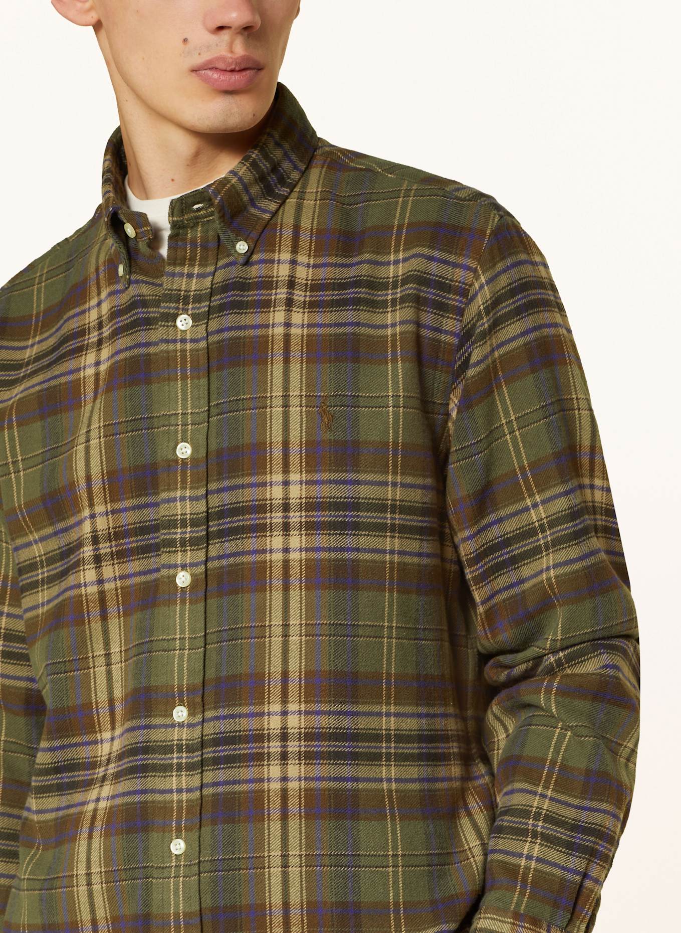 POLO RALPH LAUREN Flanellhemd Custom Fit: OLIV / HELLBRAUN / DUNKELLILA