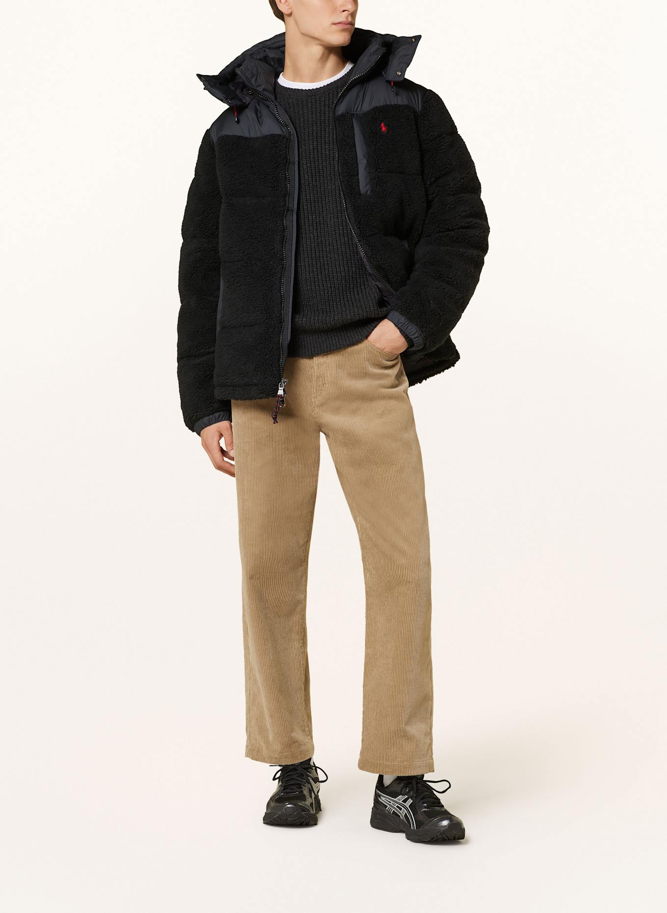POLO RALPH LAUREN Down jacket with teddy fur and detachable hood: BLACK