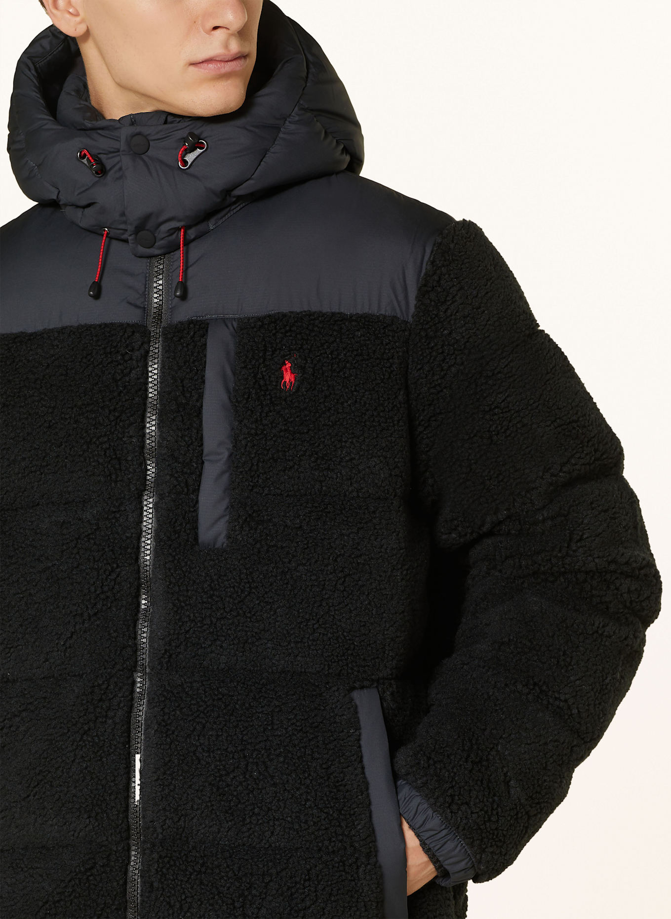 POLO RALPH LAUREN Down jacket with teddy fur and detachable hood: BLACK