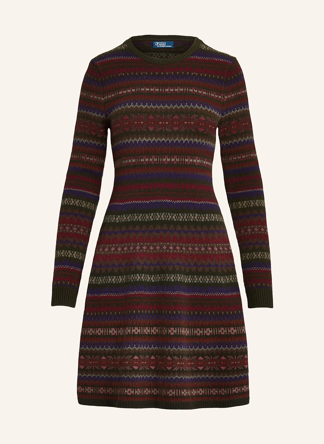 POLO RALPH LAUREN Strickkleid: OLIV / DUNKELROT / LILA