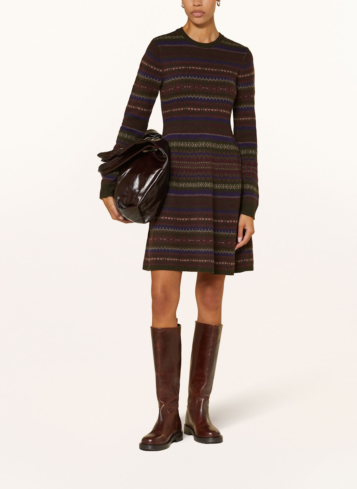 POLO RALPH LAUREN Strickkleid: OLIV / DUNKELROT / LILA